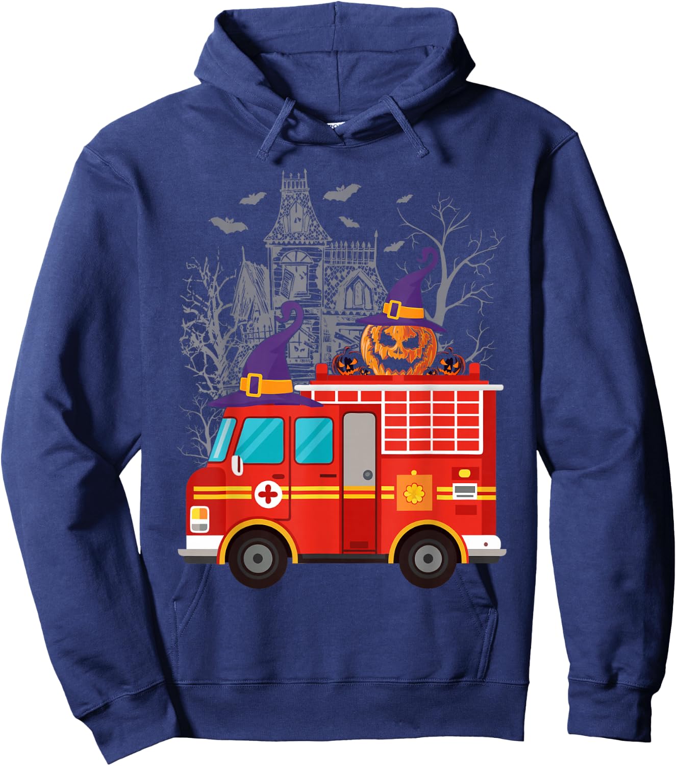 Kids Firetruck Pumpkin Firefighter Toddler Boys Halloween Hoodie - Hoodie | Navy