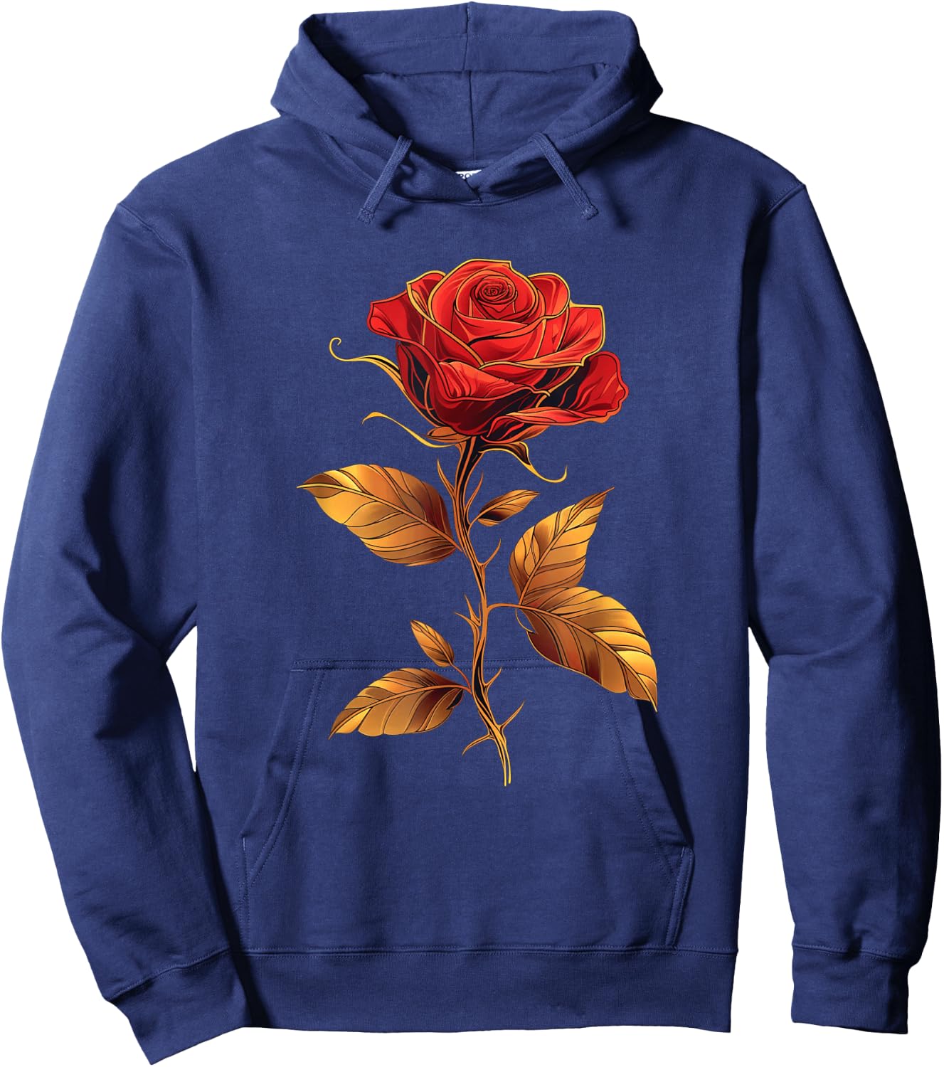 Deep Red Rose Black And Gold Graphic Men Women Hoodie - Hoodie | Navy