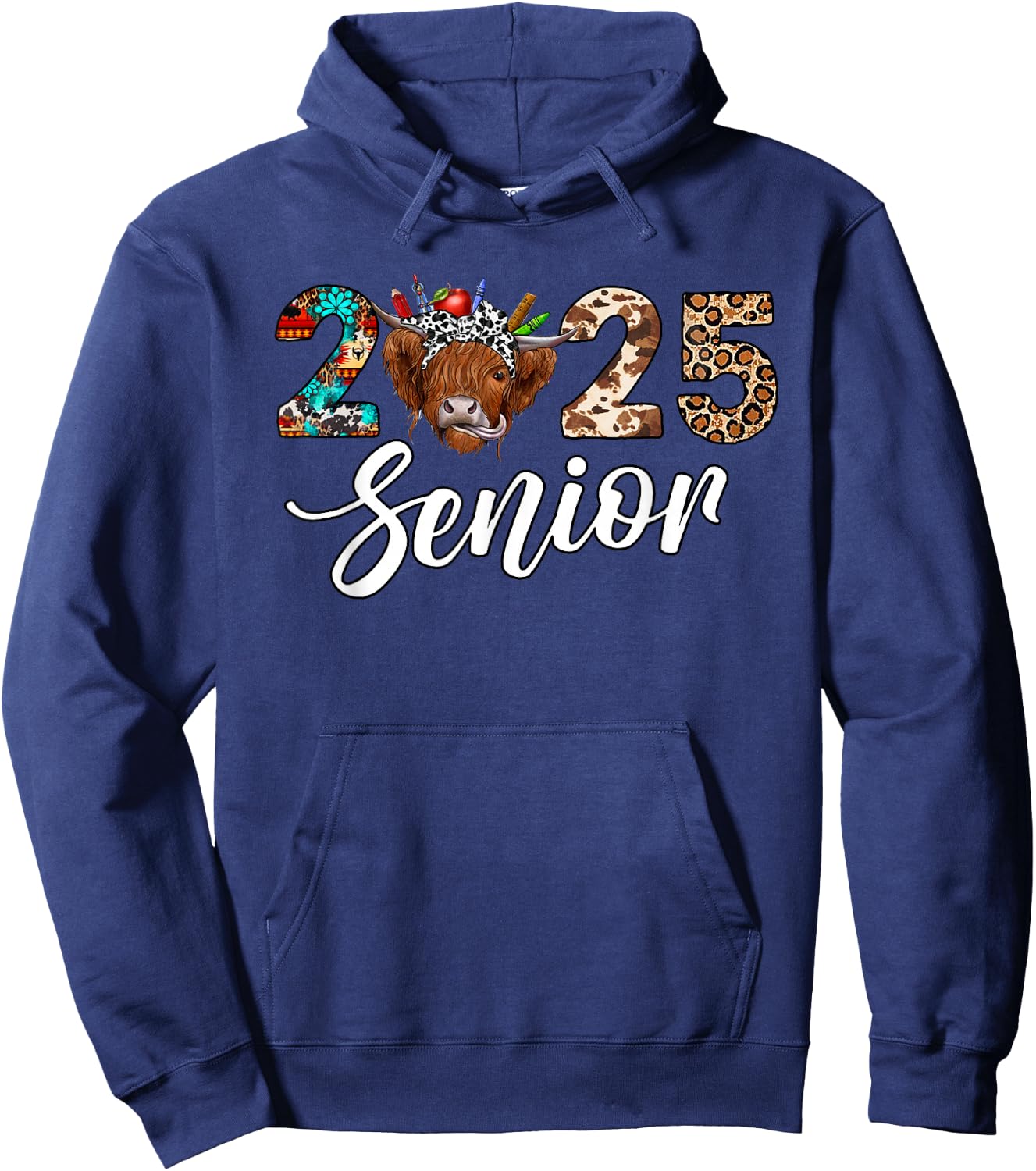 Senior 2025 Highland Cow Western Themed Back To School Hoodie - Hoodie | Navy