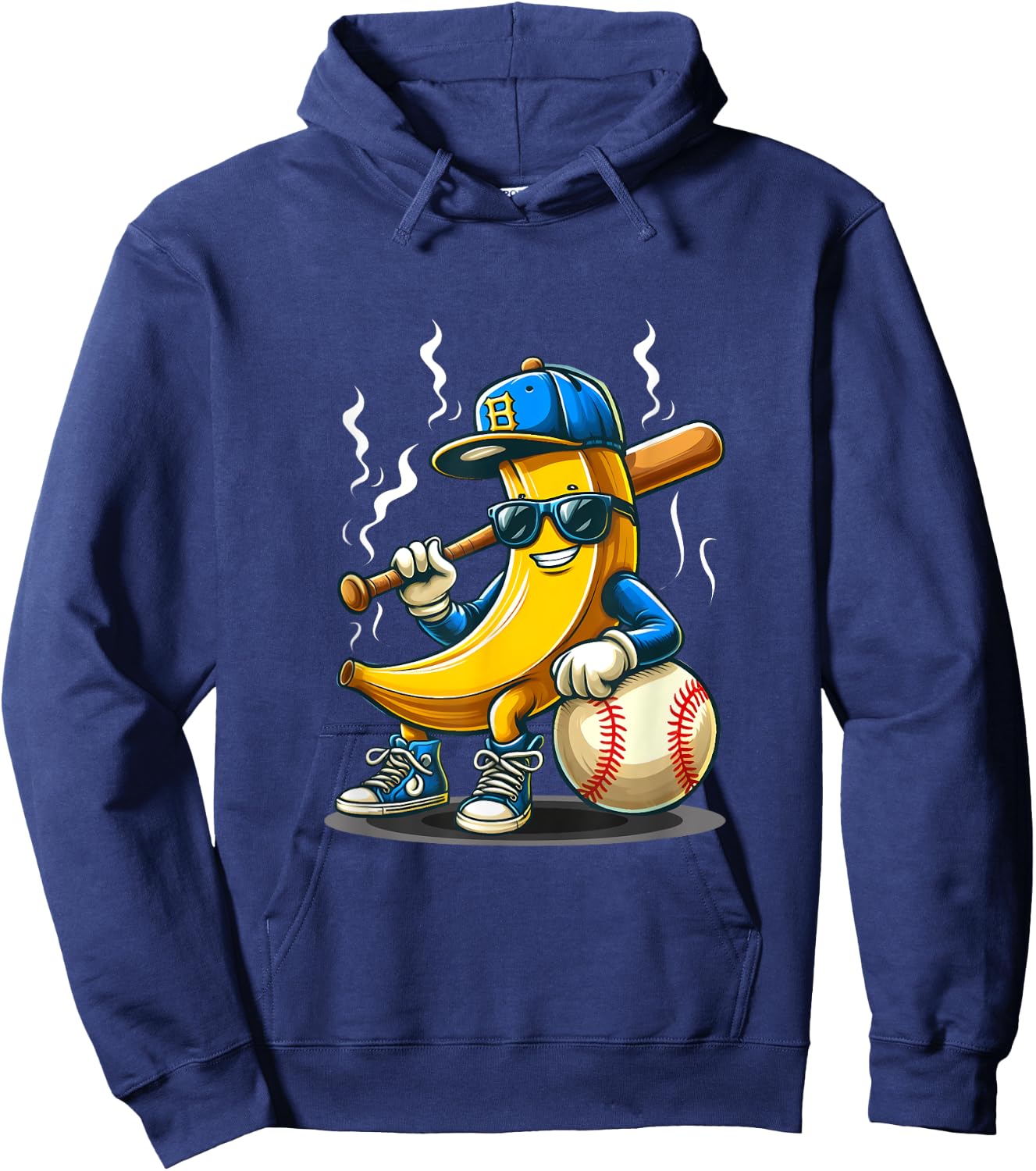 Banana Wearing Sunglasses Hat Playing Baseball Player Fruit Hoodie - Hoodie | Navy