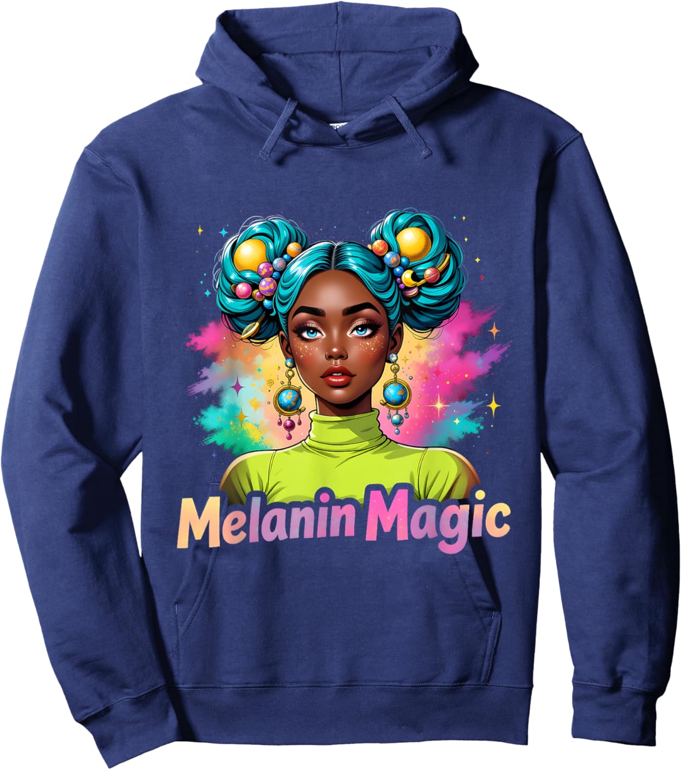 Retro Melanin Magic Colorful Empowerment Black Woman Design Hoodie - Hoodie | Navy