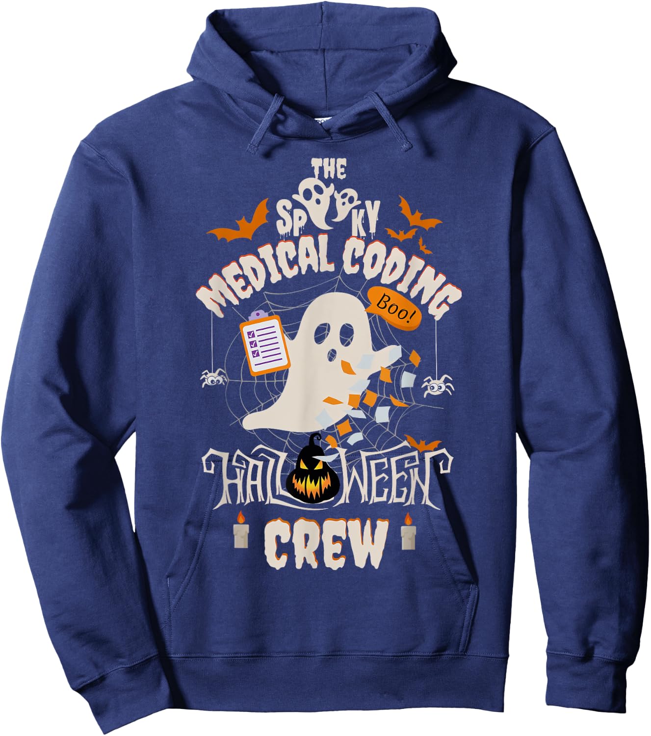 Ghost Spooky Medical Coding Crew Halloween Student Coder Hoodie - Hoodie | Navy