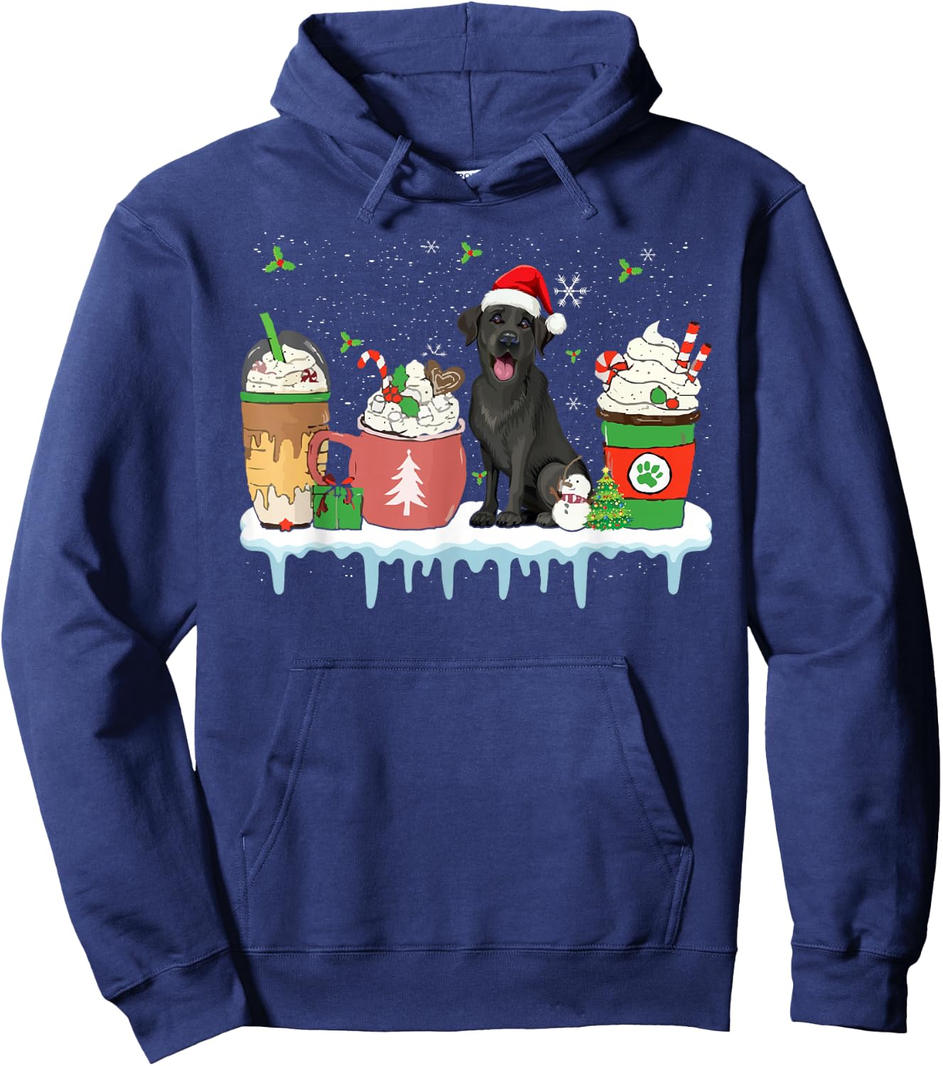 Black Lab Coffee Latte Winter Christmas Dog Mom Holiday Hoodie - Hoodie | Navy