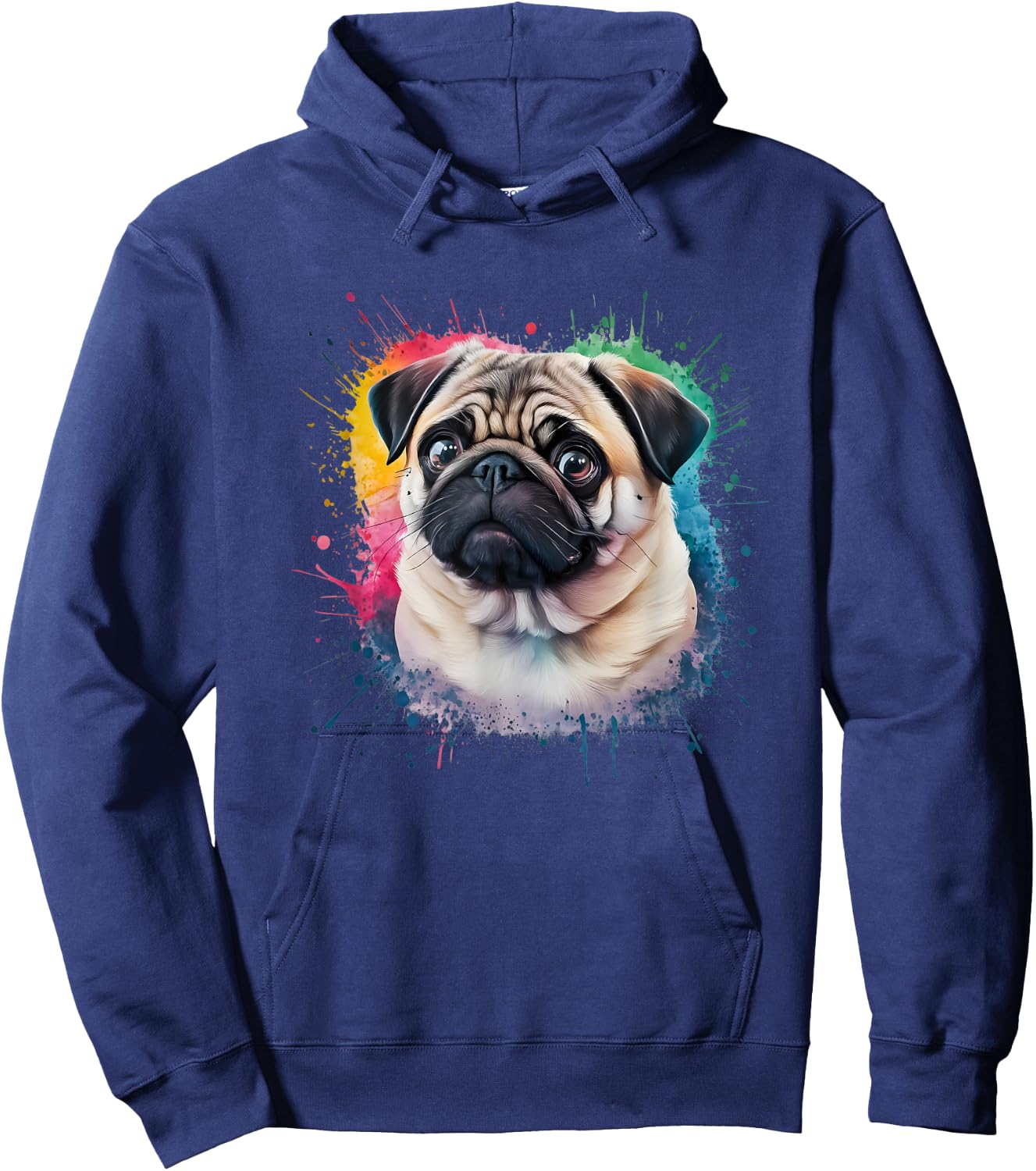 Men Woman Colorful Watercolor Pug Hoodie - Hoodie | Navy