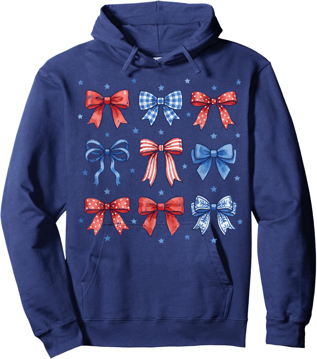 4th of July Bow Coquette Stars Stripes Girls Kids Toddler Hoodie - Hoodie | Navy