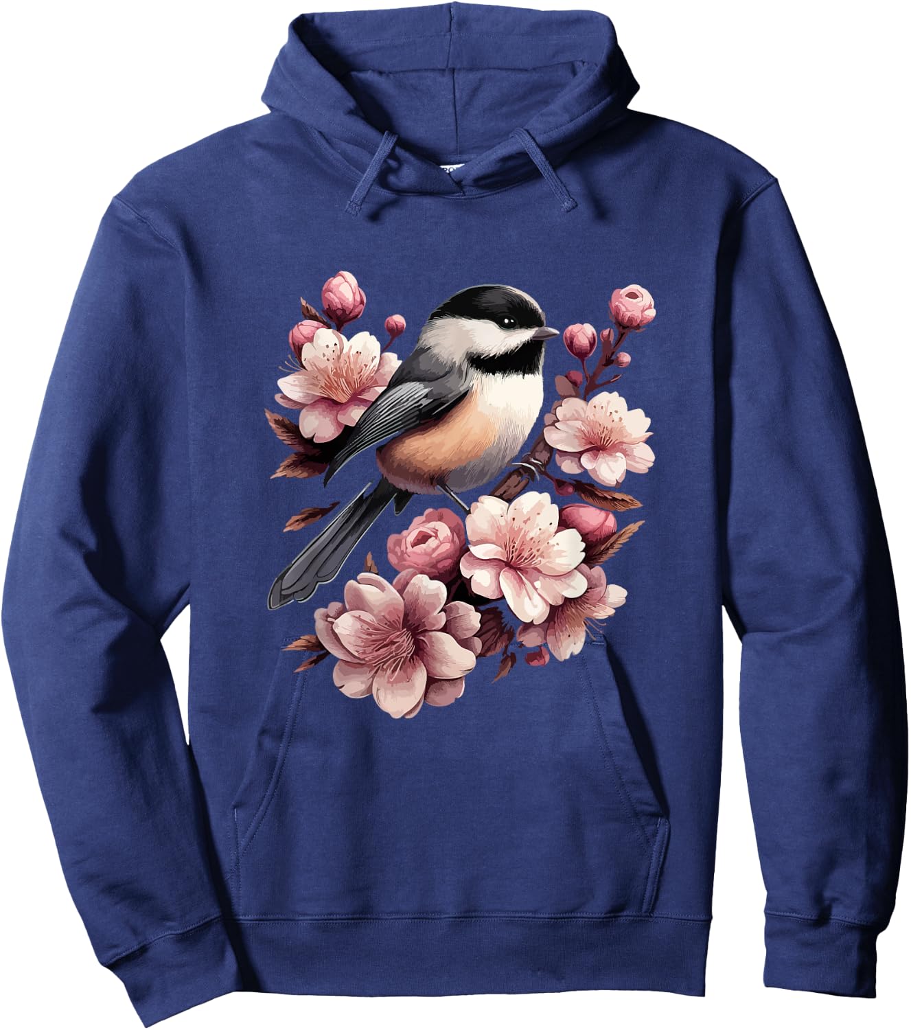 Chickadee Blossom Spring Birdwatching Bird Lover Cute Hoodie - Hoodie | Navy
