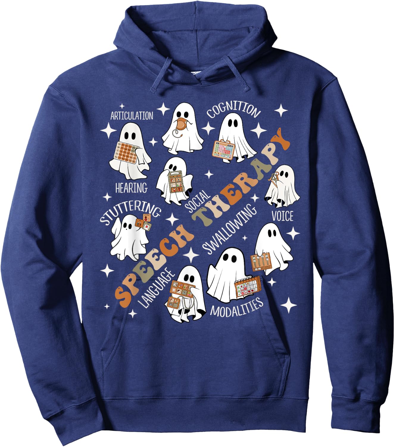 Speech Therapy Halloween Shirt SLP Halloween Spooky Hoodie - Hoodie | Navy