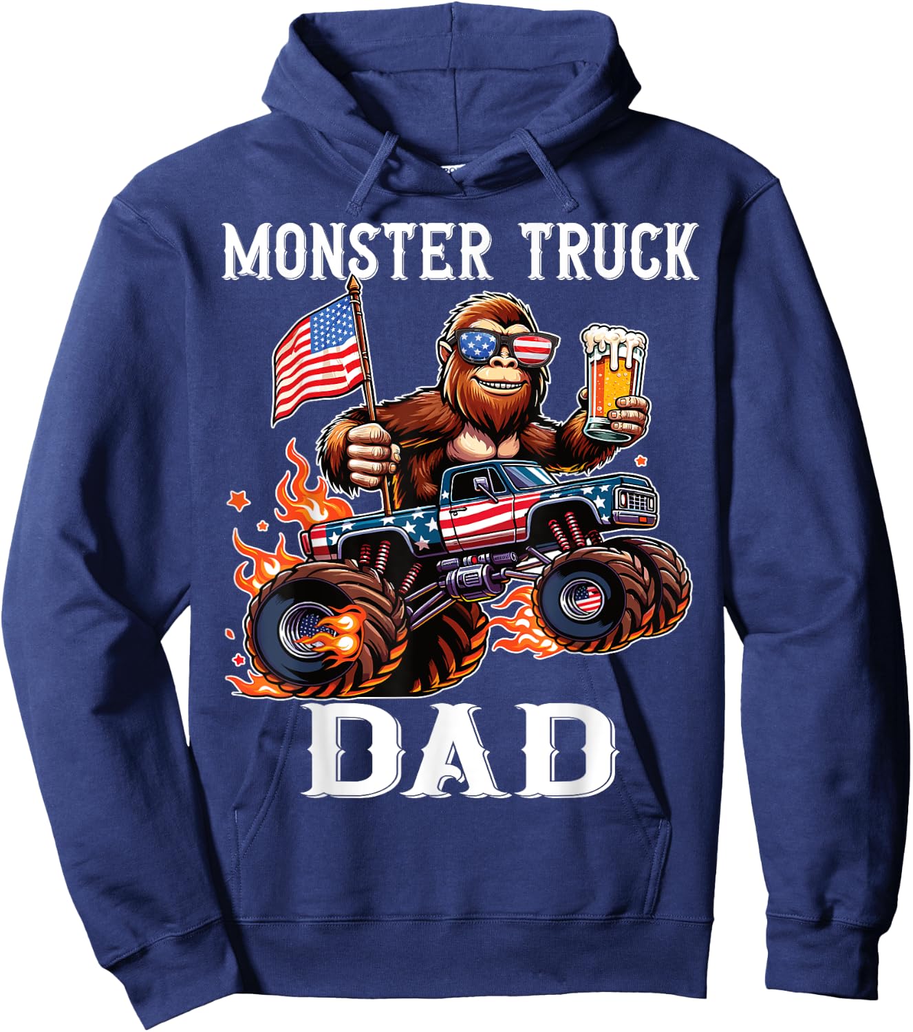 Monster Truck Dad Racing Bigfoot Beer USA Flag Patriotic Hoodie - Hoodie | Navy