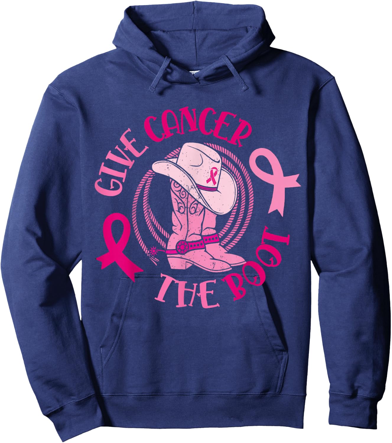 Give Cancer Boot Breast Cancer Awareness Gift Hoodie - Hoodie | Navy
