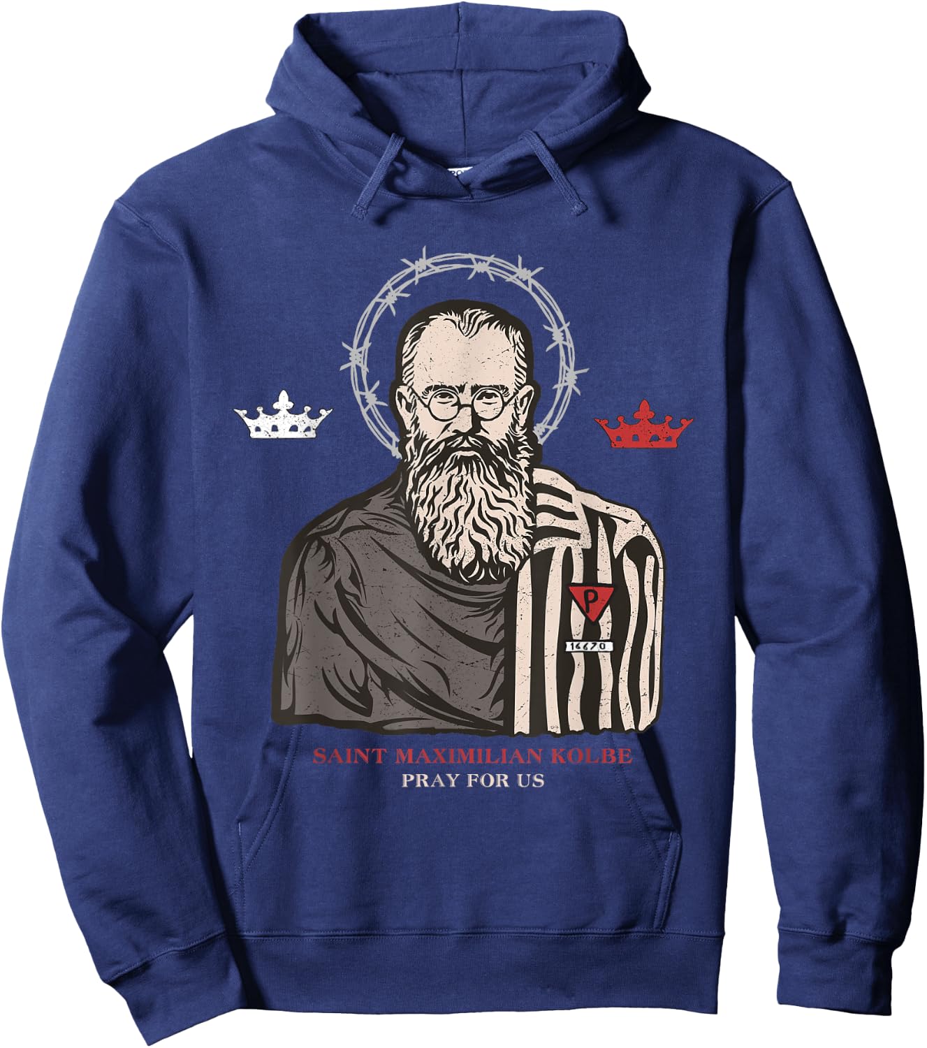 St Maximilian Kolbe Two Crowns Catholic Saint Hoodie - Hoodie | Navy