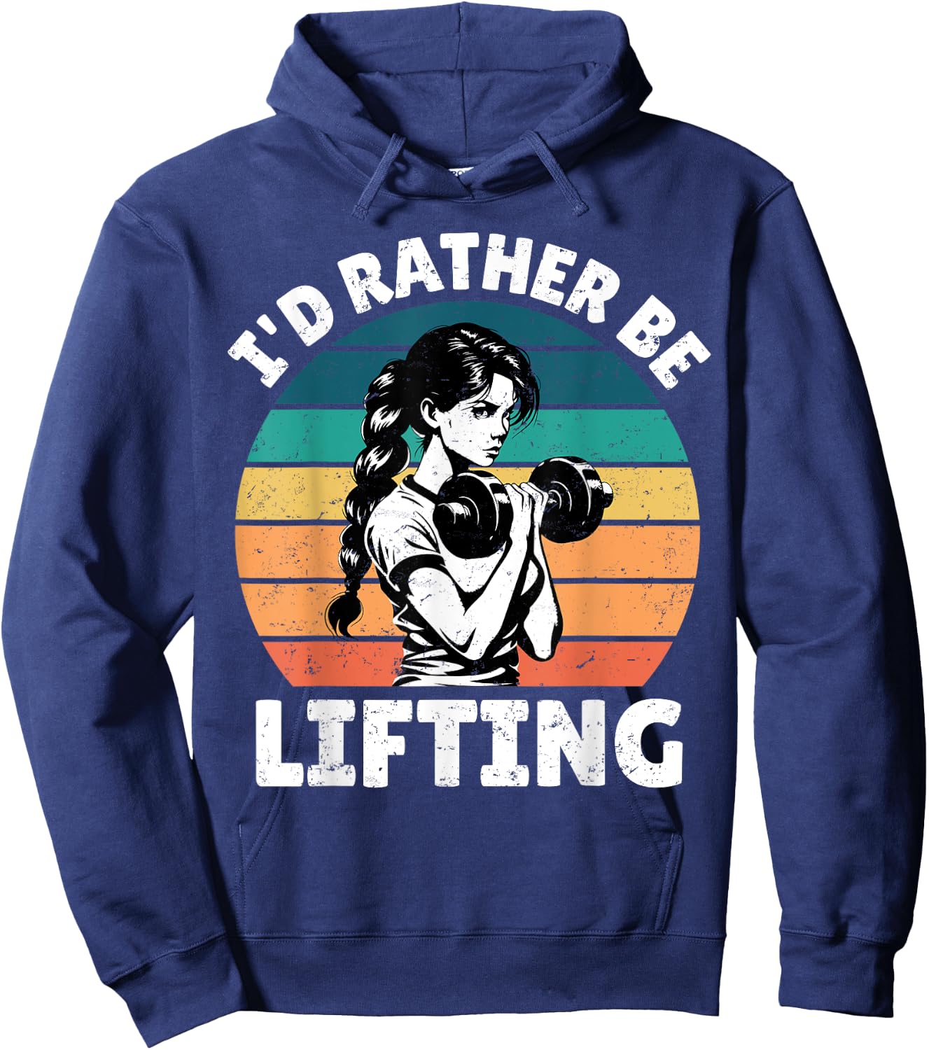 I'd Rather Be Lifting Funny Gym Vintage Sunset Fitness Hoodie - Hoodie | Navy