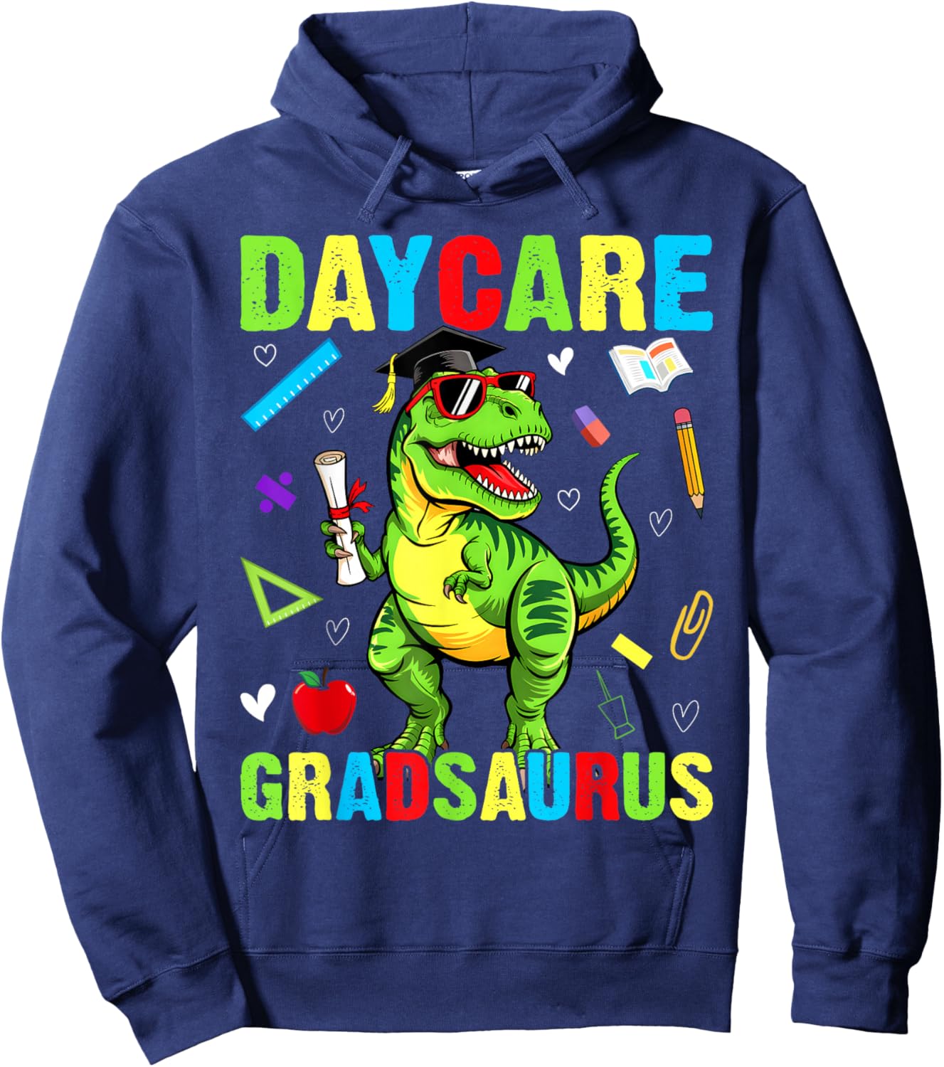 Daycare Gradsaurus Dinosaur Baby Boy Daycare Graduation Hoodie - Hoodie | Navy