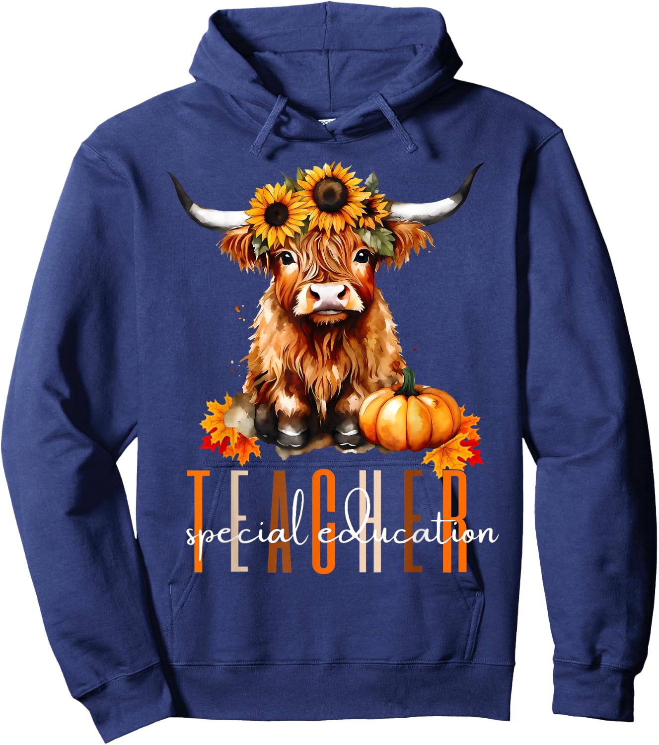 Fall Highland Cow Special Education Teacher Halloween Autumn Women Hoodie - Hoodie | Navy