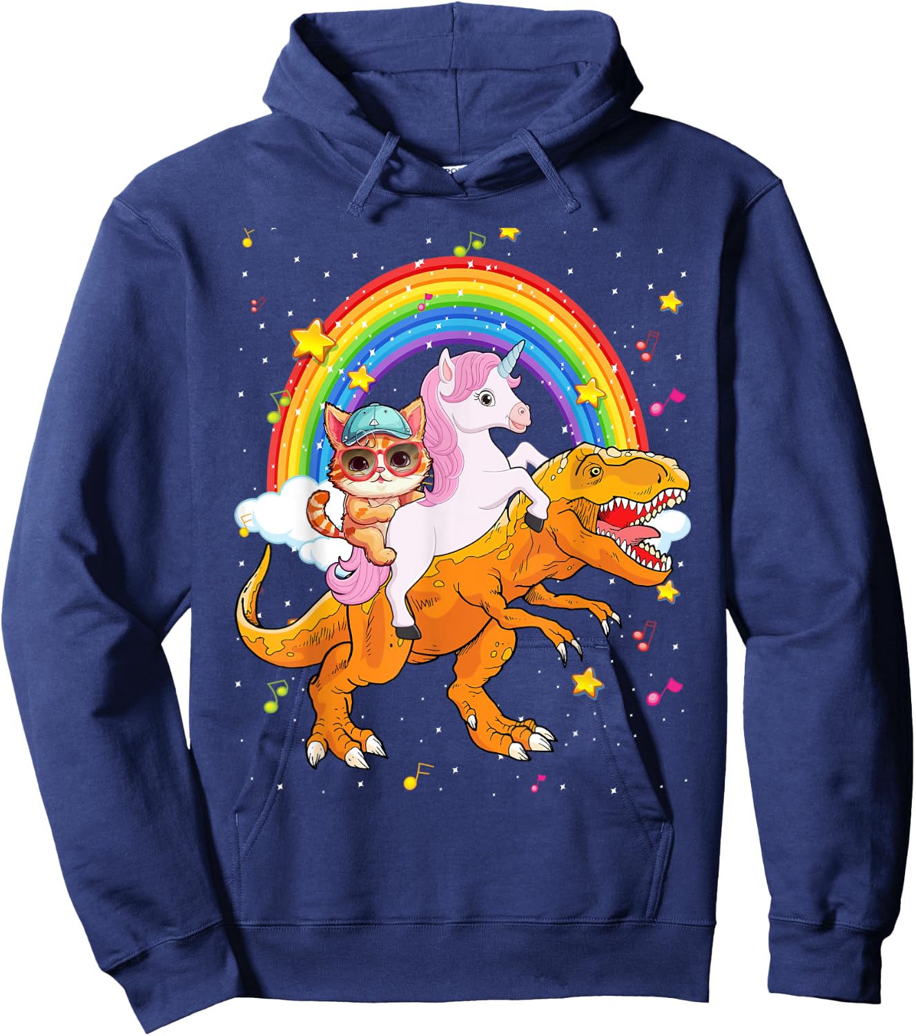 Cat Unicorn Riding Dinosaur T rex Kitten Lover Space Galaxy Hoodie - Hoodie | Navy