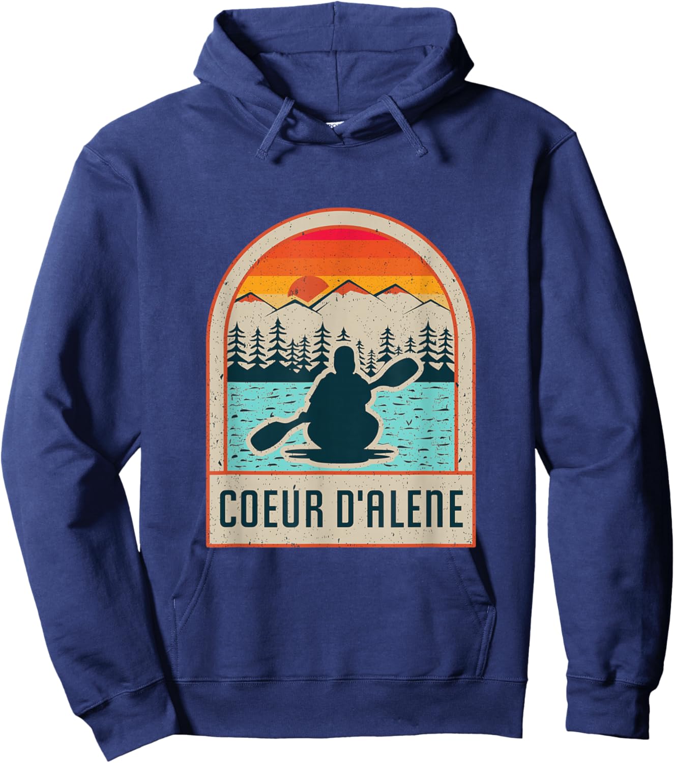 Vintage Sunset Lake Coeur d'Alene Idaho Kayaking Paddle Hoodie - Hoodie | Navy