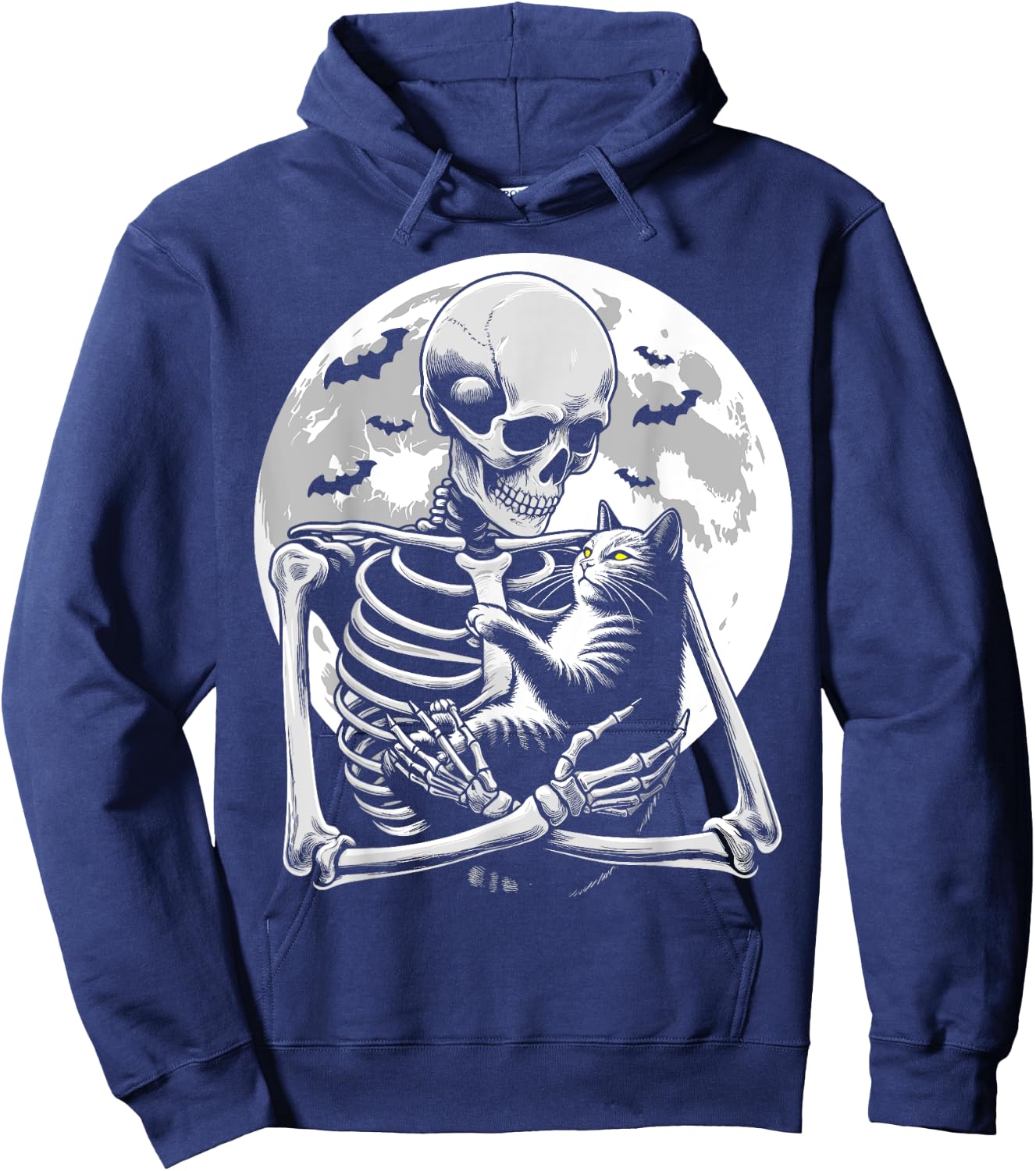 Cat skeleton Halloween skull skeleton holding cat Kitty moon Men Women Kids Hoodie - Hoodie | Navy