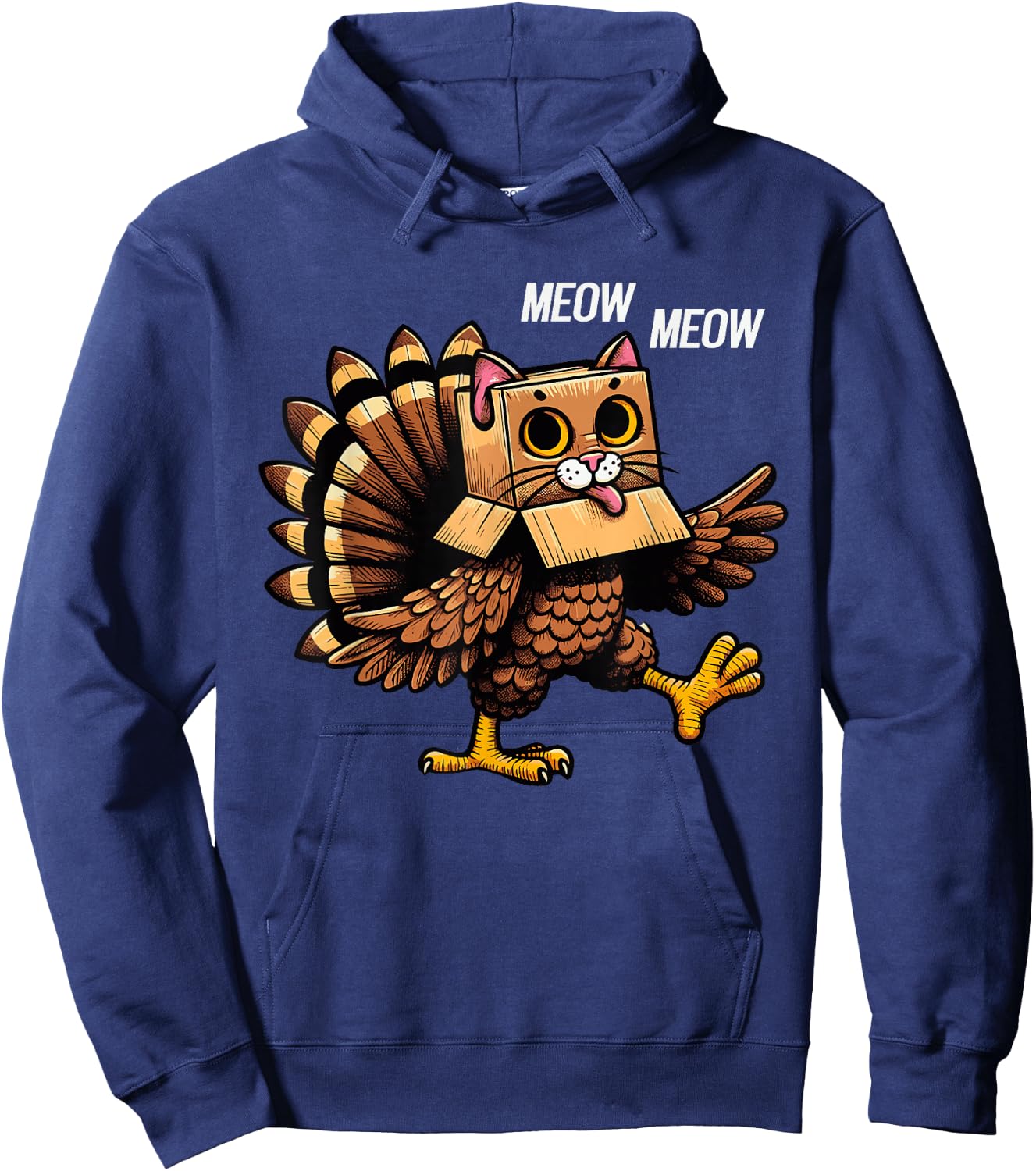 Thanksgiving Cat Meow Funny Men Women Thanksgiving Hoodie - Hoodie | Navy