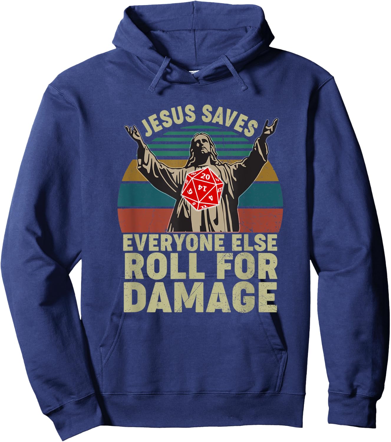 Vintage Jesus Saves Everyone Else Roll For Damage Hoodie - Hoodie | Navy