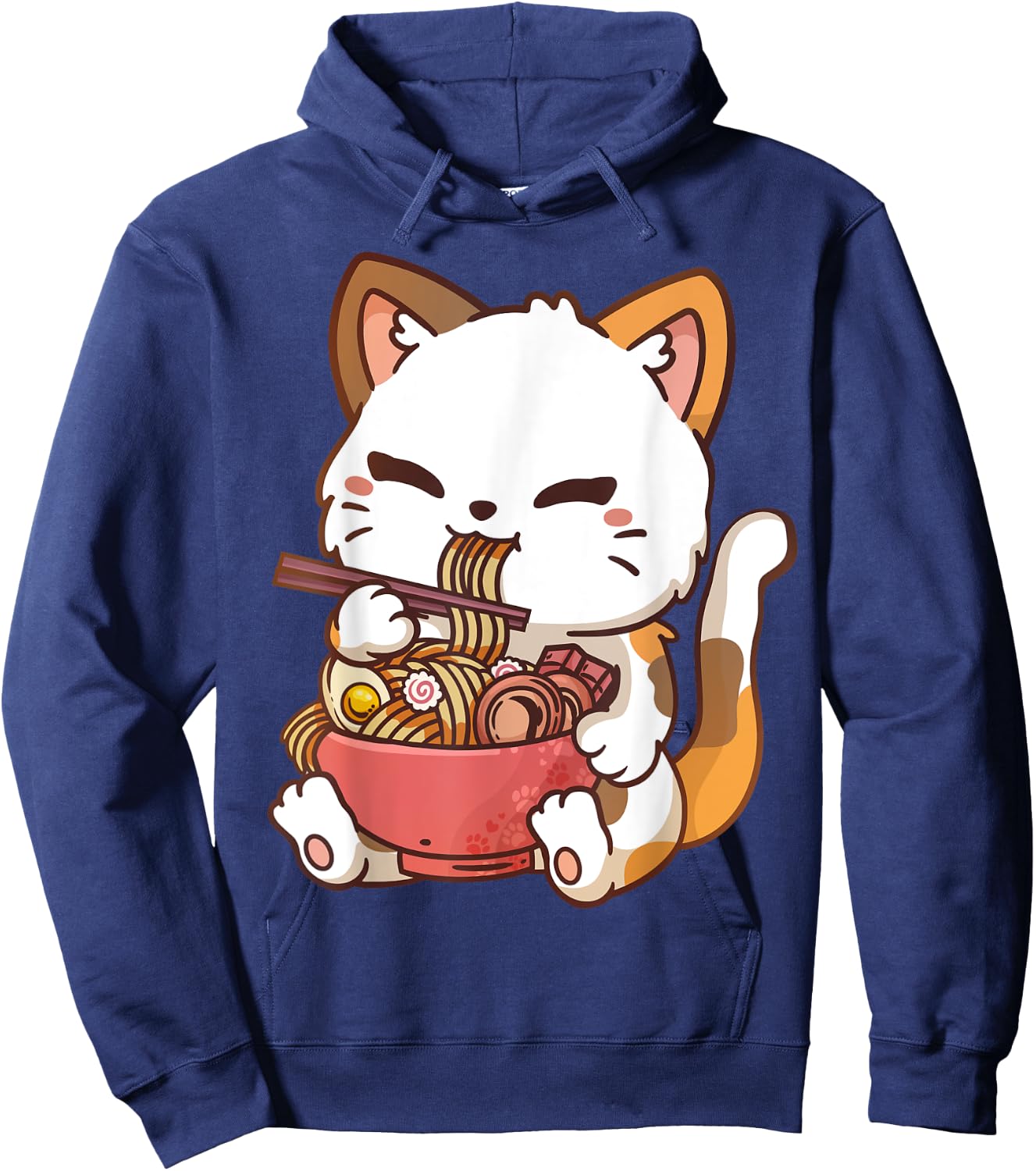 Ramen Cat Anime Kawaii Cat Eating Ramen Hoodie - Hoodie | Navy