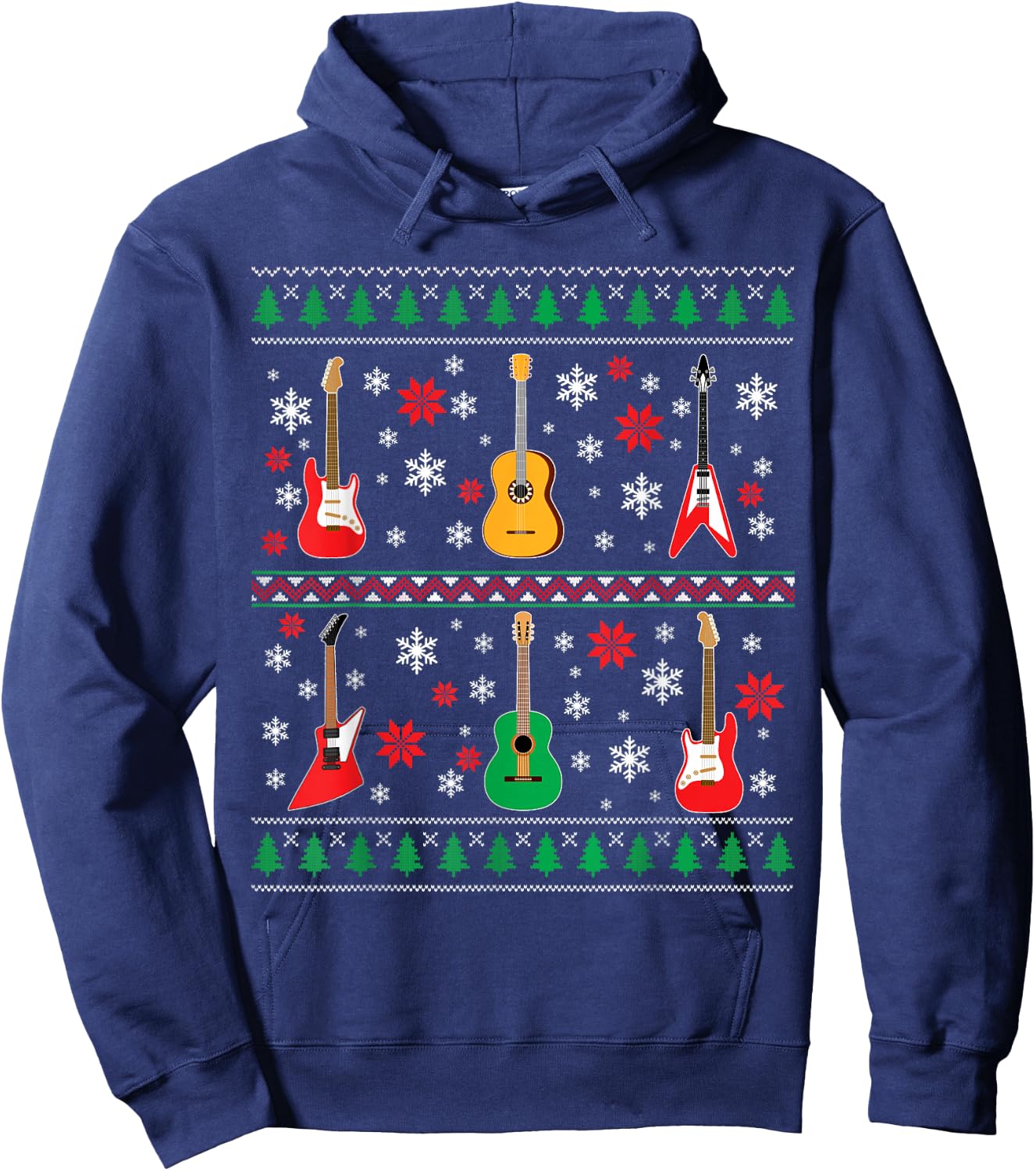 Guitar Ugly Christmas Sweater Guitar Lovers Guitarists Gifts Hoodie - Hoodie | Navy