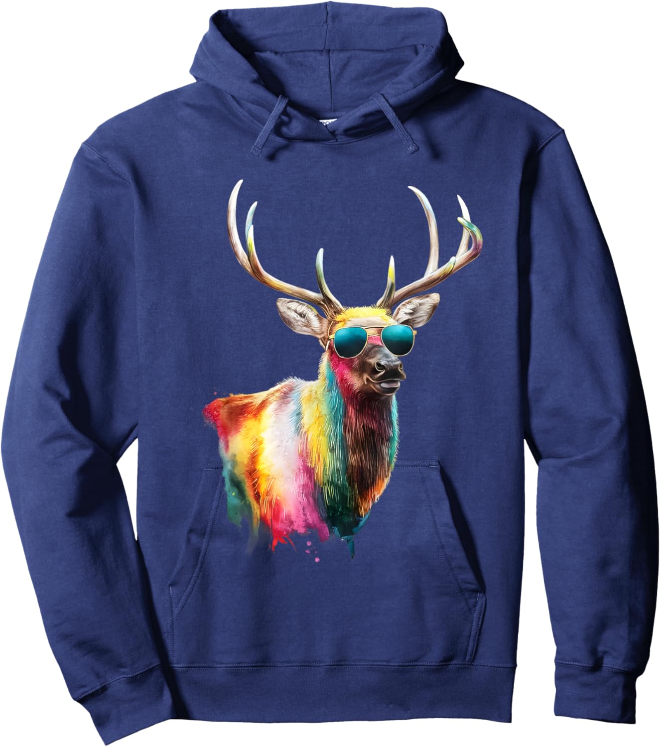 Elk Men Woman Colorful Watercolor Elk Hoodie - Hoodie | Navy