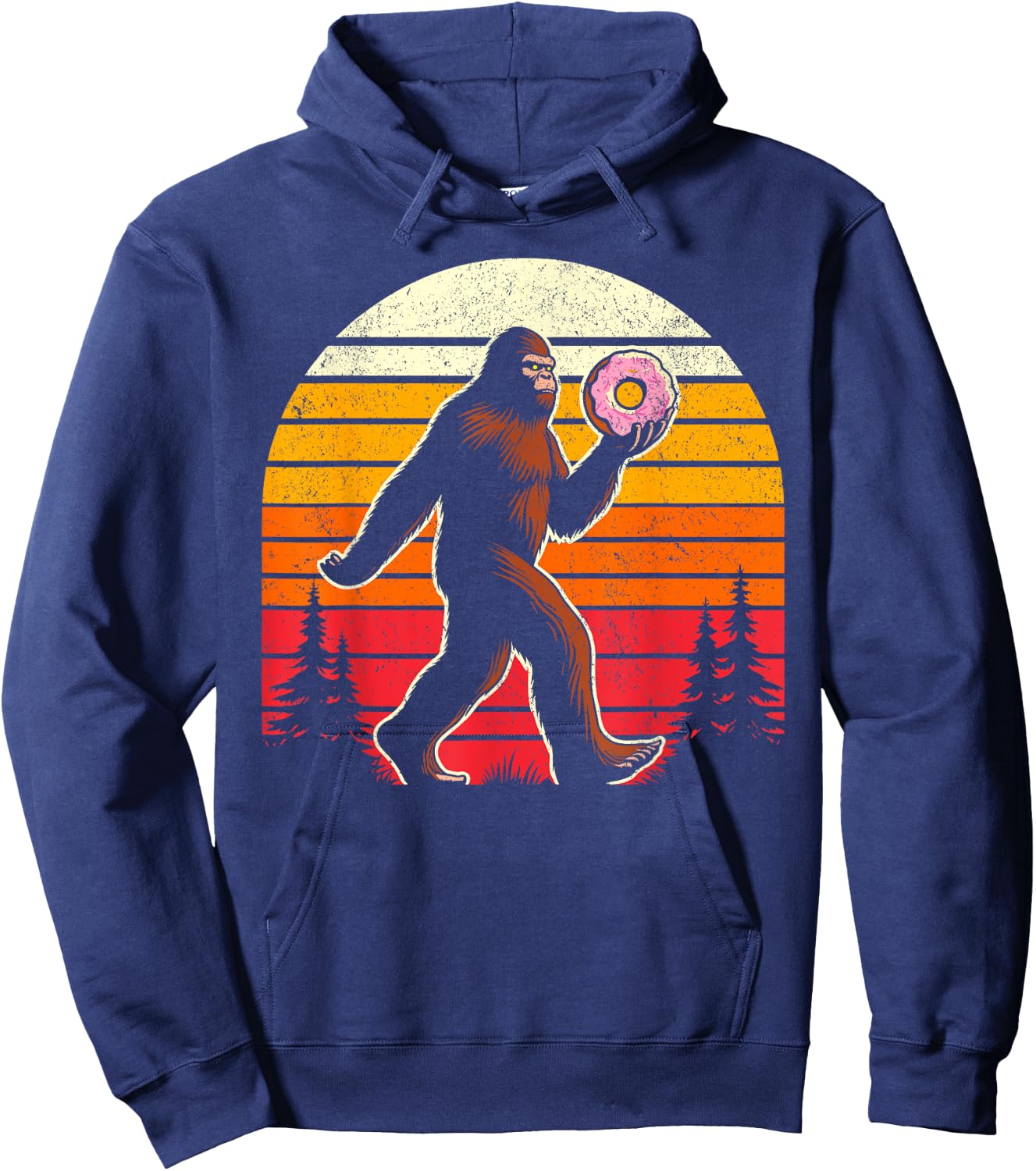 Donut bigfoot funny sasquatch holding donuts retro vintage Hoodie - Hoodie | Navy