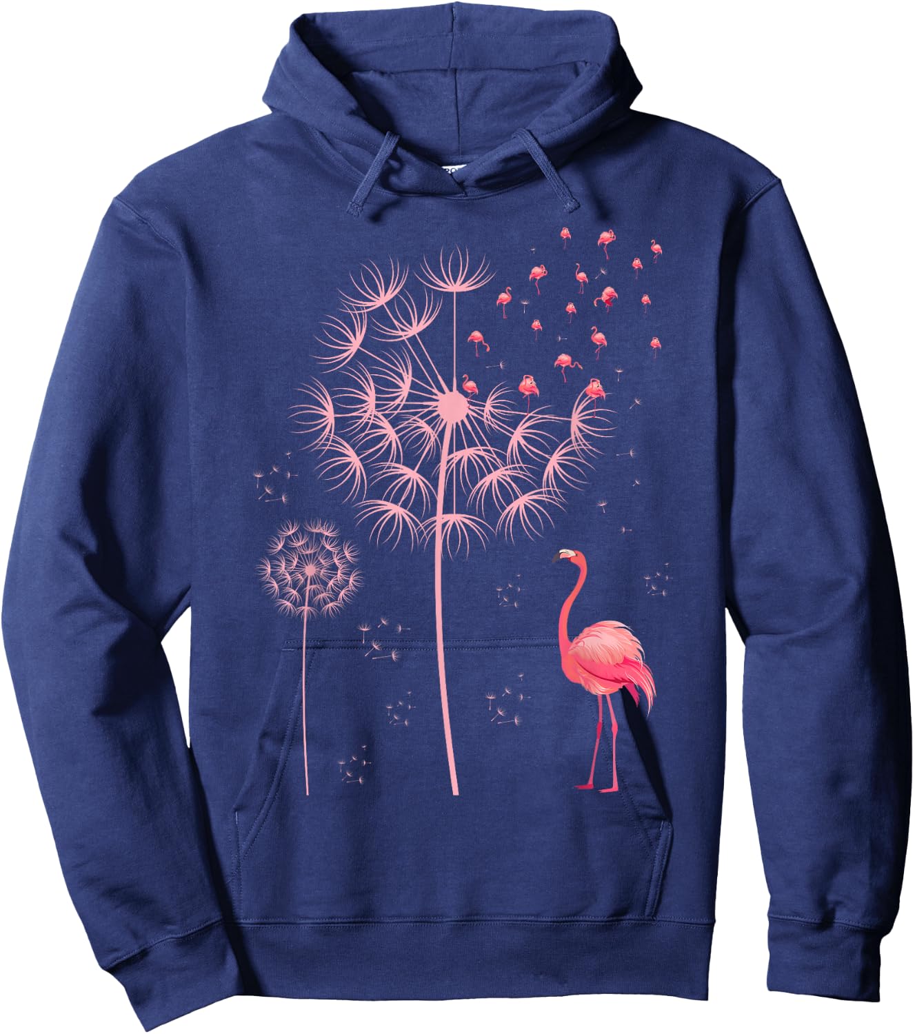 Flower Dandelion Exotic Animal Tropical Bird Pink Flamingo Hoodie - Hoodie | Navy