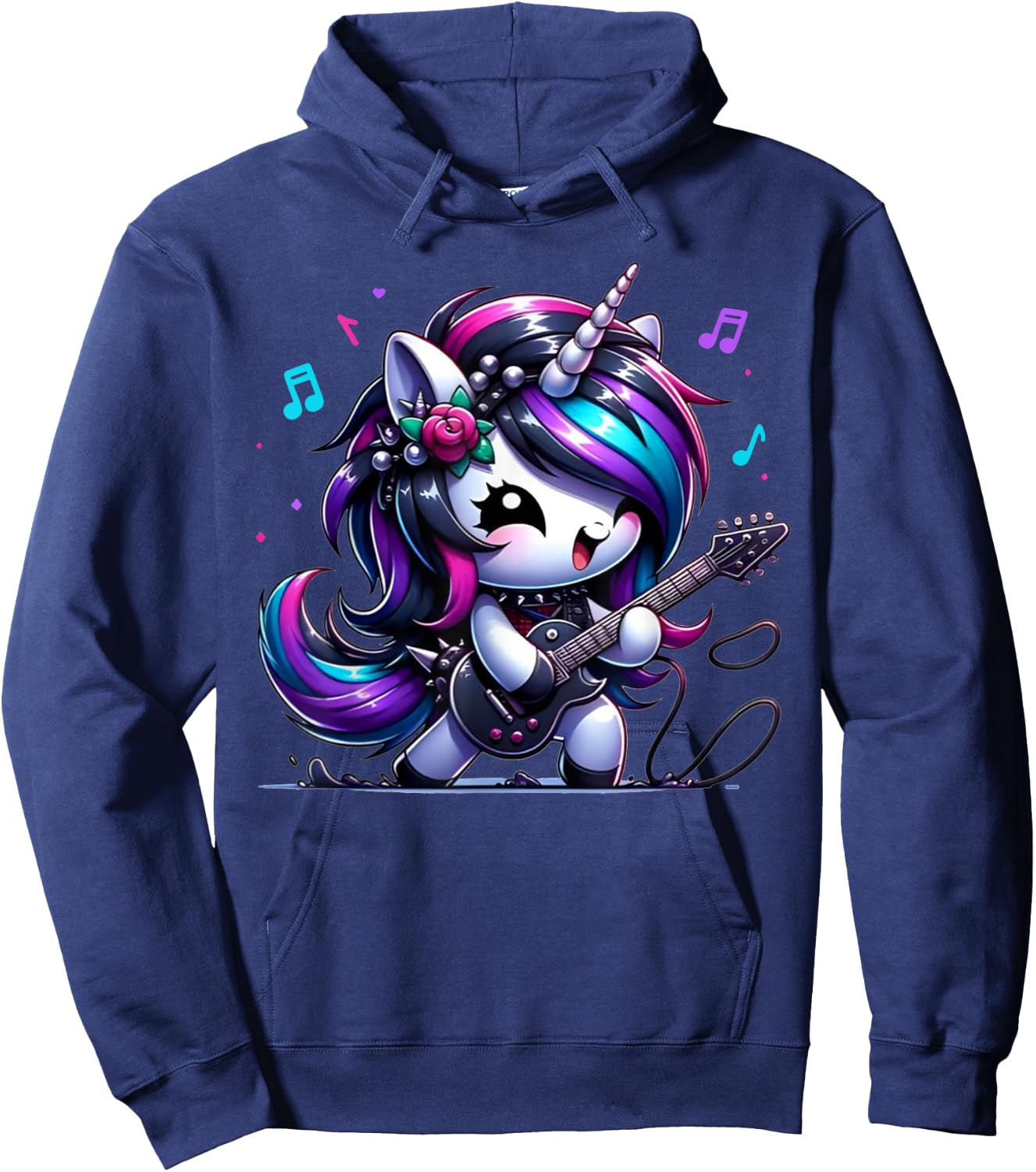 Unicorn Rock & Roll Guitar Rockin Music Guitarist Girl Women Hoodie - Hoodie | Navy