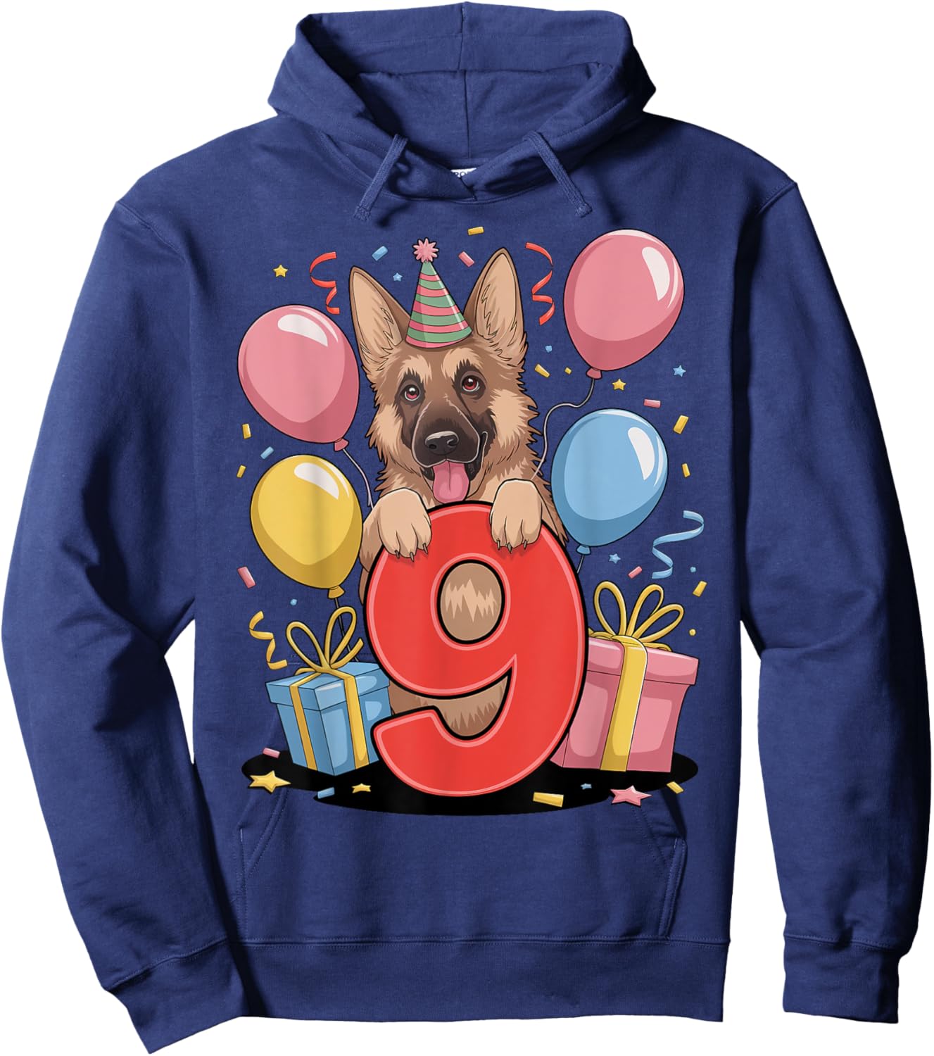 GSD dog 9th birthday boy girl 9 years nine German Shepherd Hoodie - Hoodie | Navy