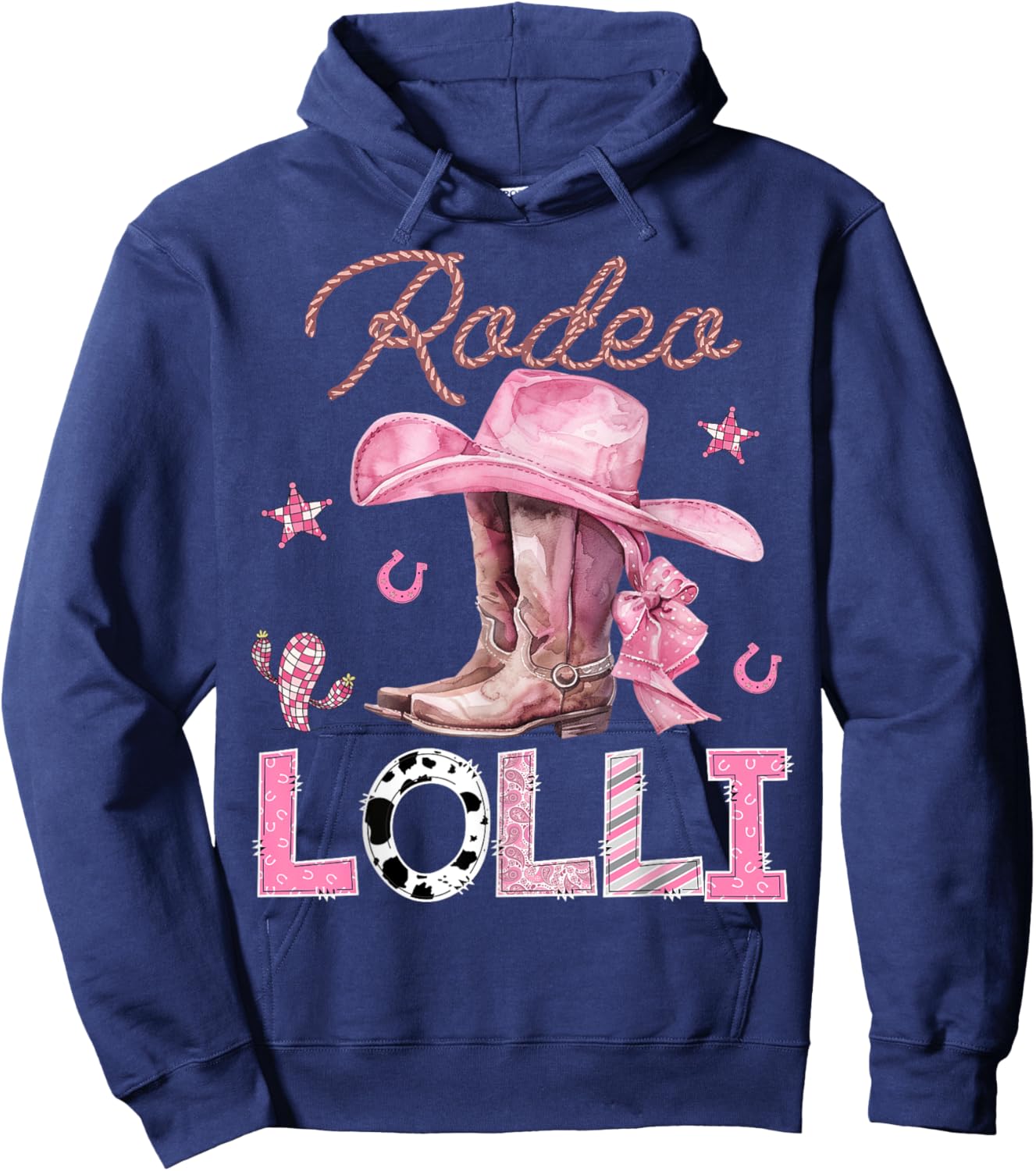 Rodeo Lolli Pink Boots Coquette CowGirl Birthday Party Hoodie - Hoodie | Navy