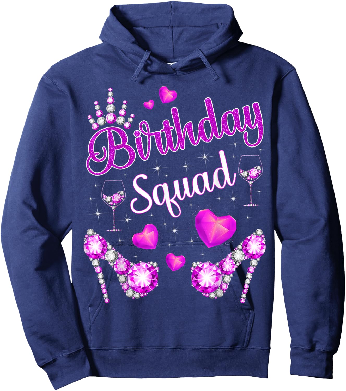Birthday Squad Hearts High Heels Diva Squad Bday Crew Purple Hoodie - Hoodie | Navy