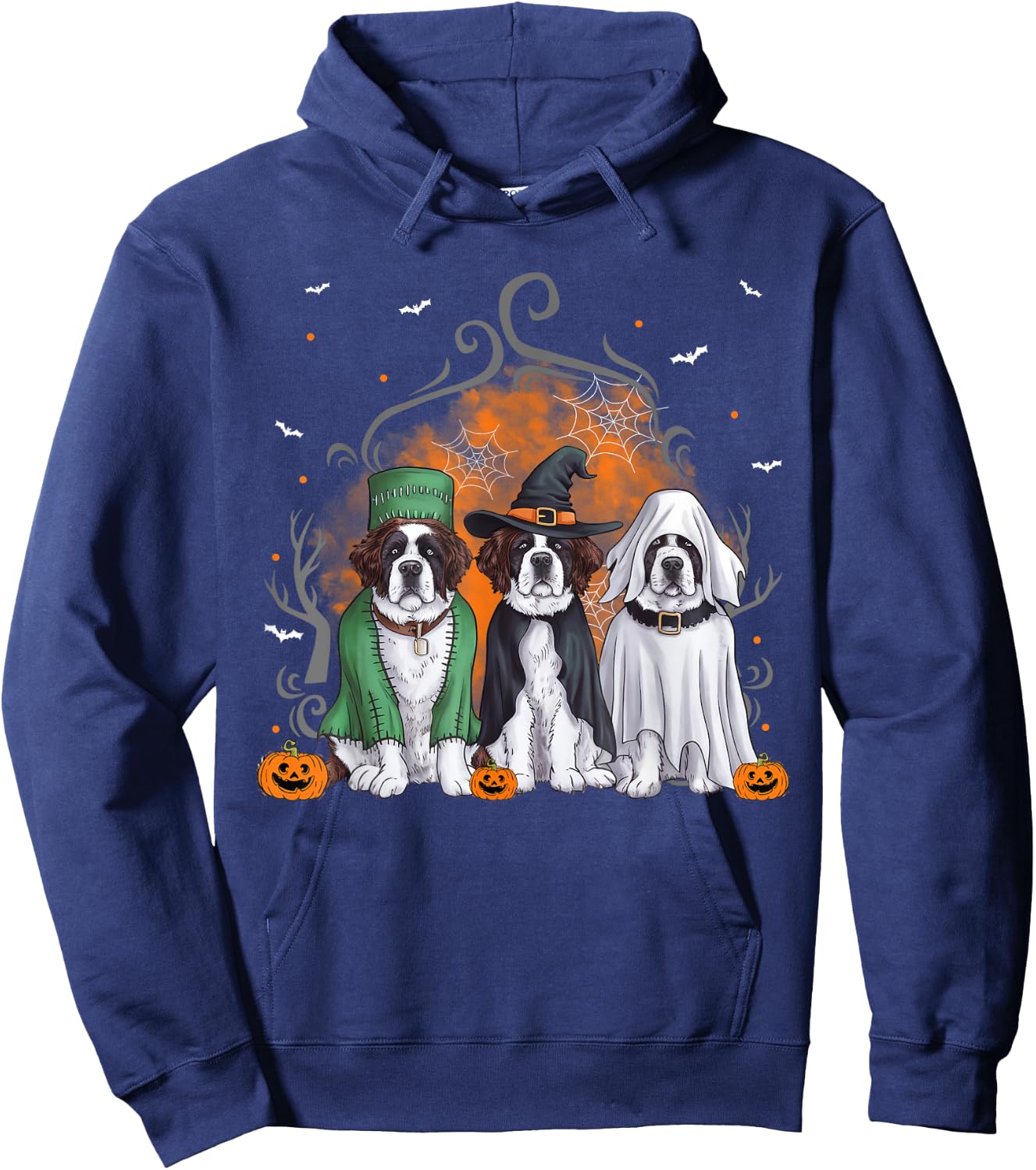 Three Saint Bernard St. Bernard Dog Halloween Ghost Costume Women Kids Hoodie - Hoodie | Navy