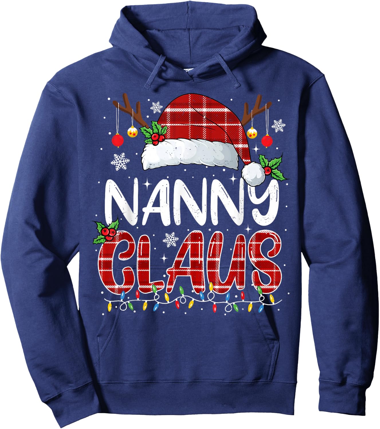 Nanny Claus Christmas Lights Pajama Family Matching Hoodie - Hoodie | Navy