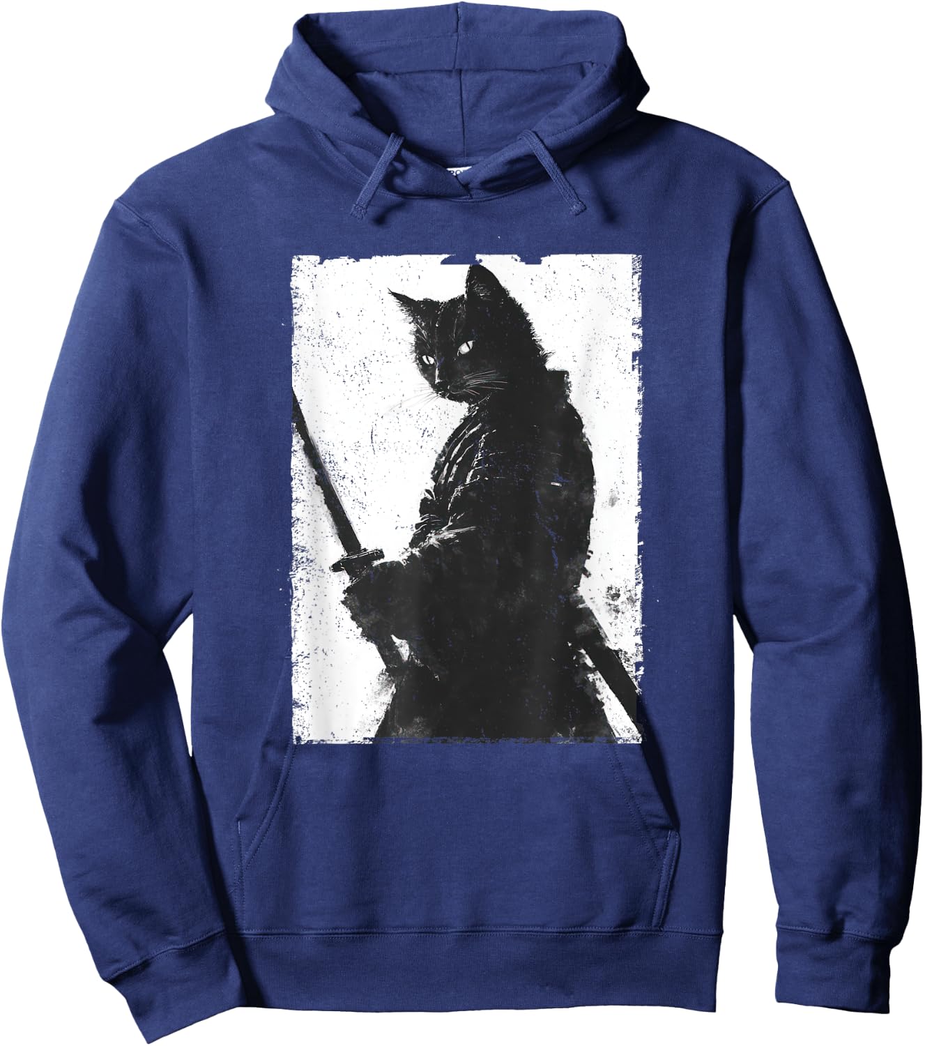 Vintage Samurai Cat Graphic Art Japanese Ukiyo-e Women Girls Kids Hoodie - Hoodie | Navy