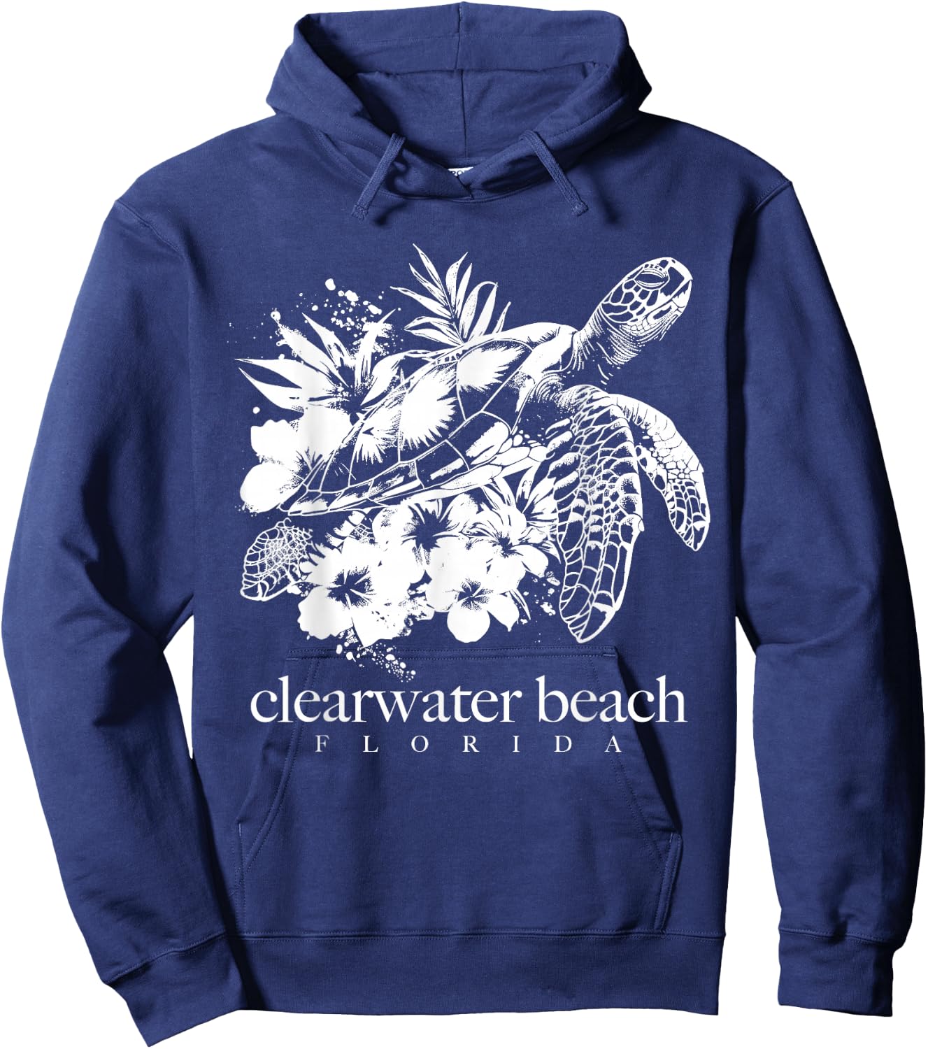 Clearwater Beach Florida Sea Turtle Flowers Surfer Souvenir Hoodie - Hoodie | Navy