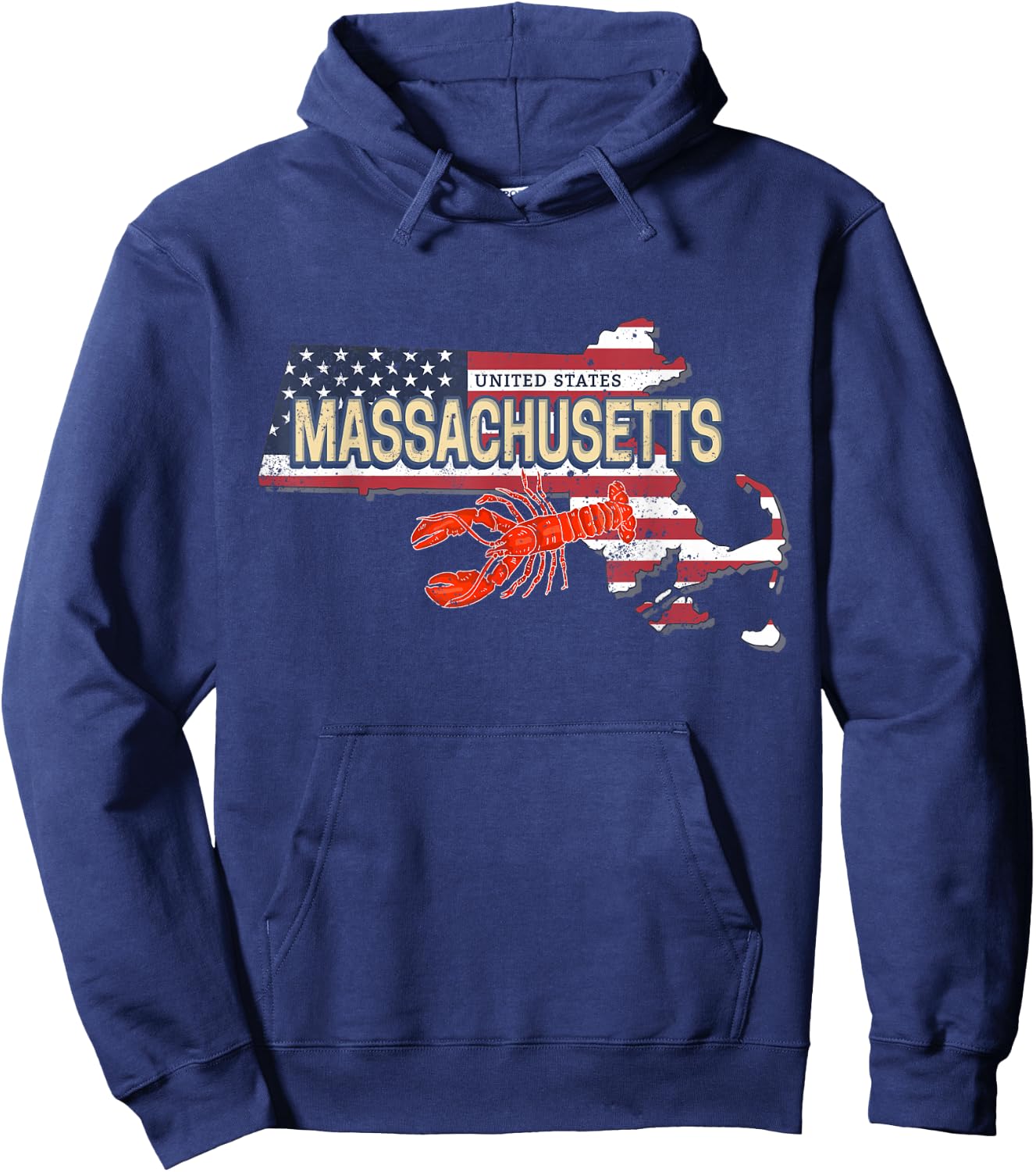 Massachusetts in United States with Map Vintage USA Souvenir Hoodie - Hoodie | Navy