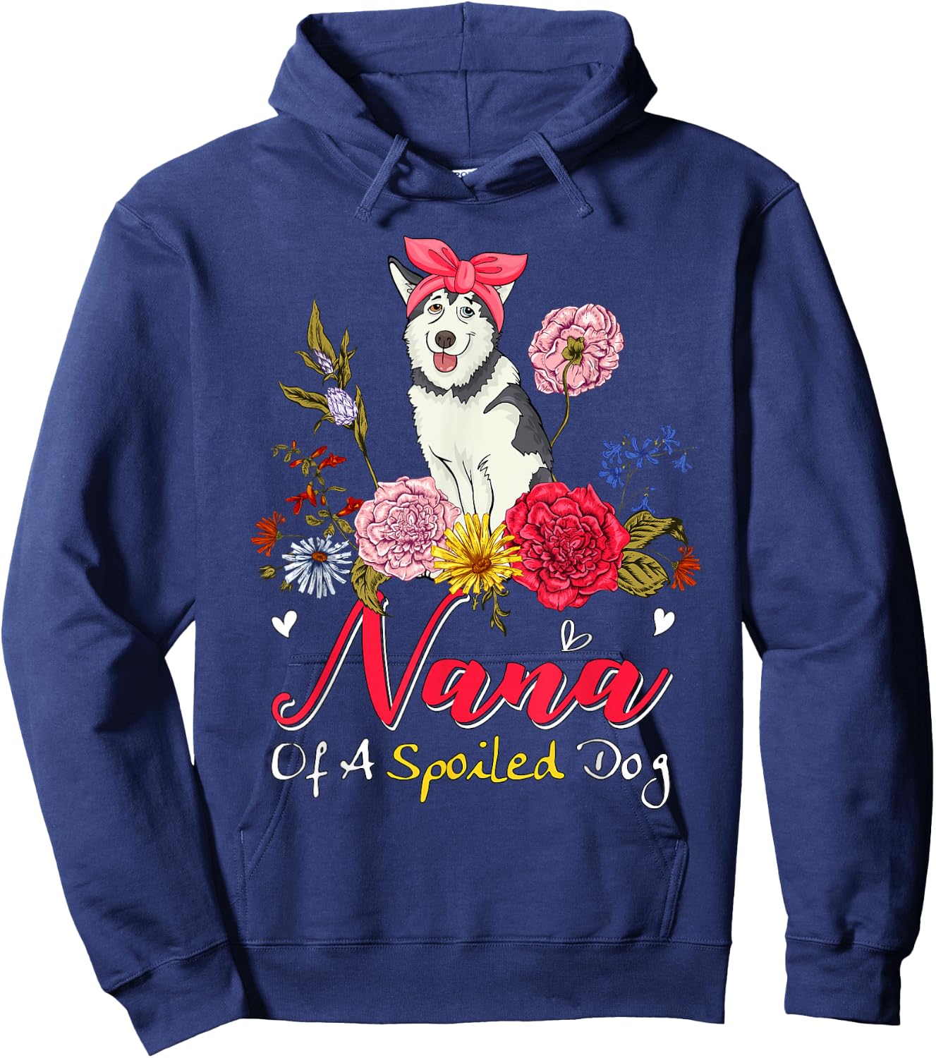 Nana Of A Spoiled Dog Mother's Day Husky Bow Tie Floral Hoodie - Hoodie | Navy