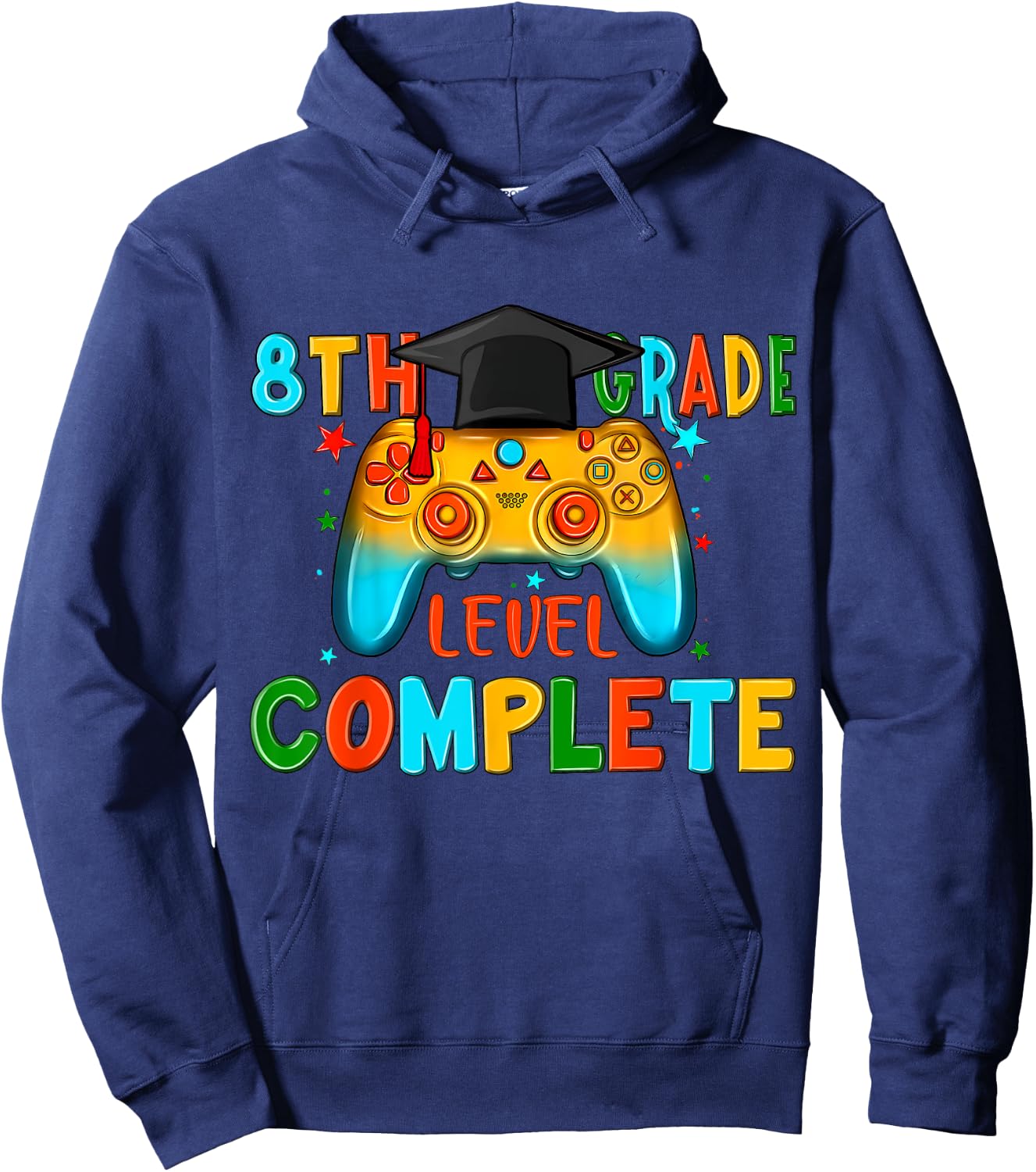 8th Grade Gamer Graduate Game Over Teacher Graduation 2024 Women Kids Hoodie - Hoodie | Navy