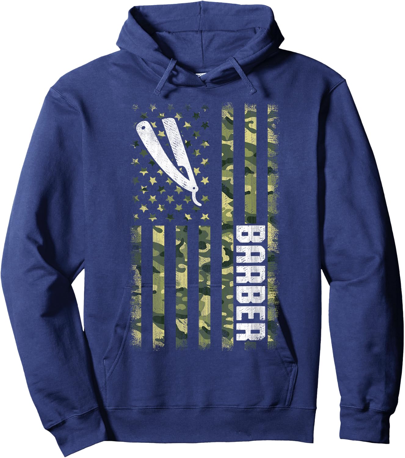 Camo American Flag USA Camouflage Patriotic Barber Women Men Hoodie - Hoodie | Navy