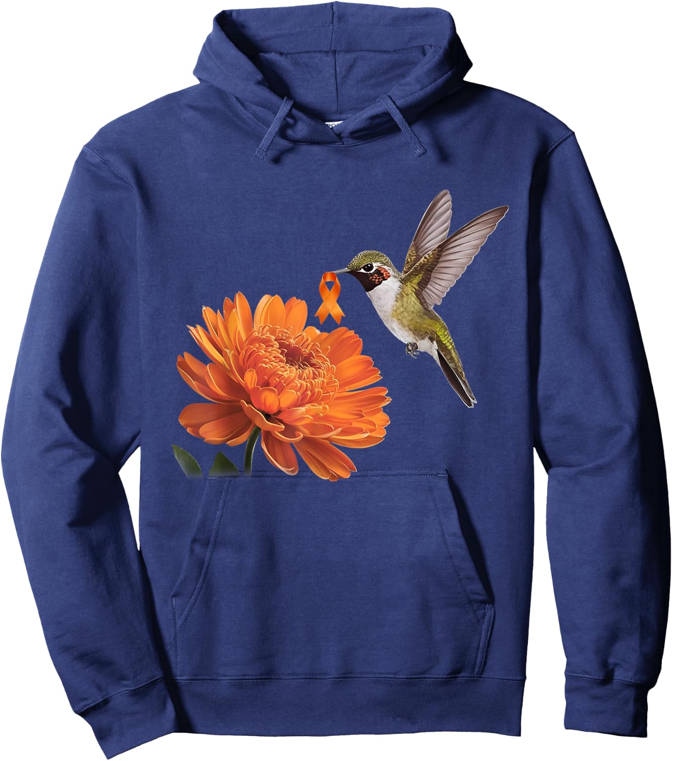 Hummingbird Sunflower Daisy Orange Ribbon Leukemia Awareness Hoodie - Hoodie | Navy