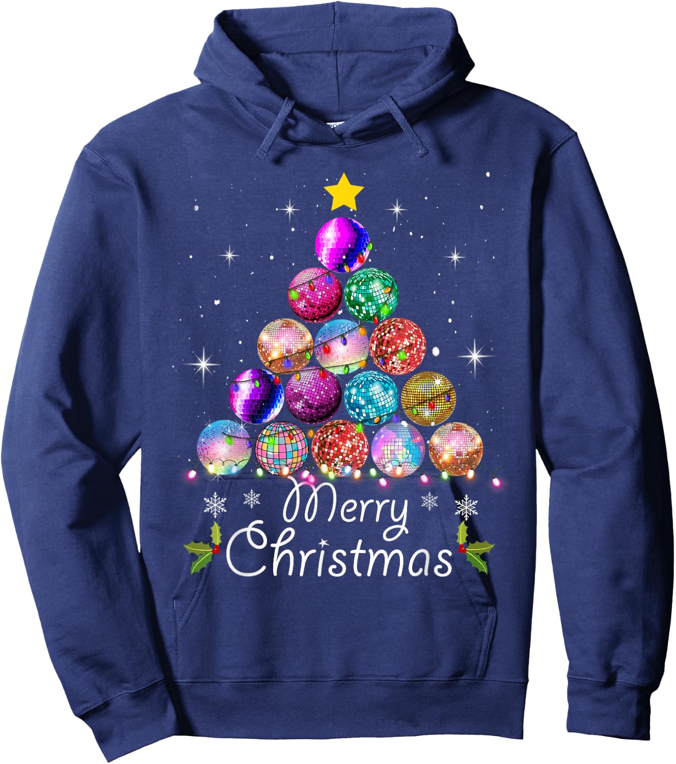 Merry Christmas Disco Ball Tree Lights Xmas - Disco Music Hoodie - Hoodie | Navy