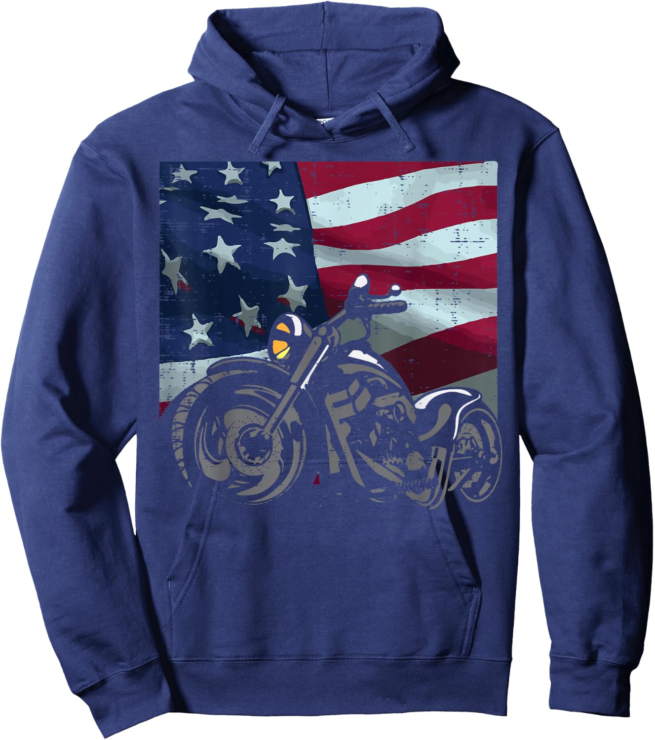 Motorcycle US Flag Biker Motorbike Patriotic Men Women Kids Hoodie - Hoodie | Navy