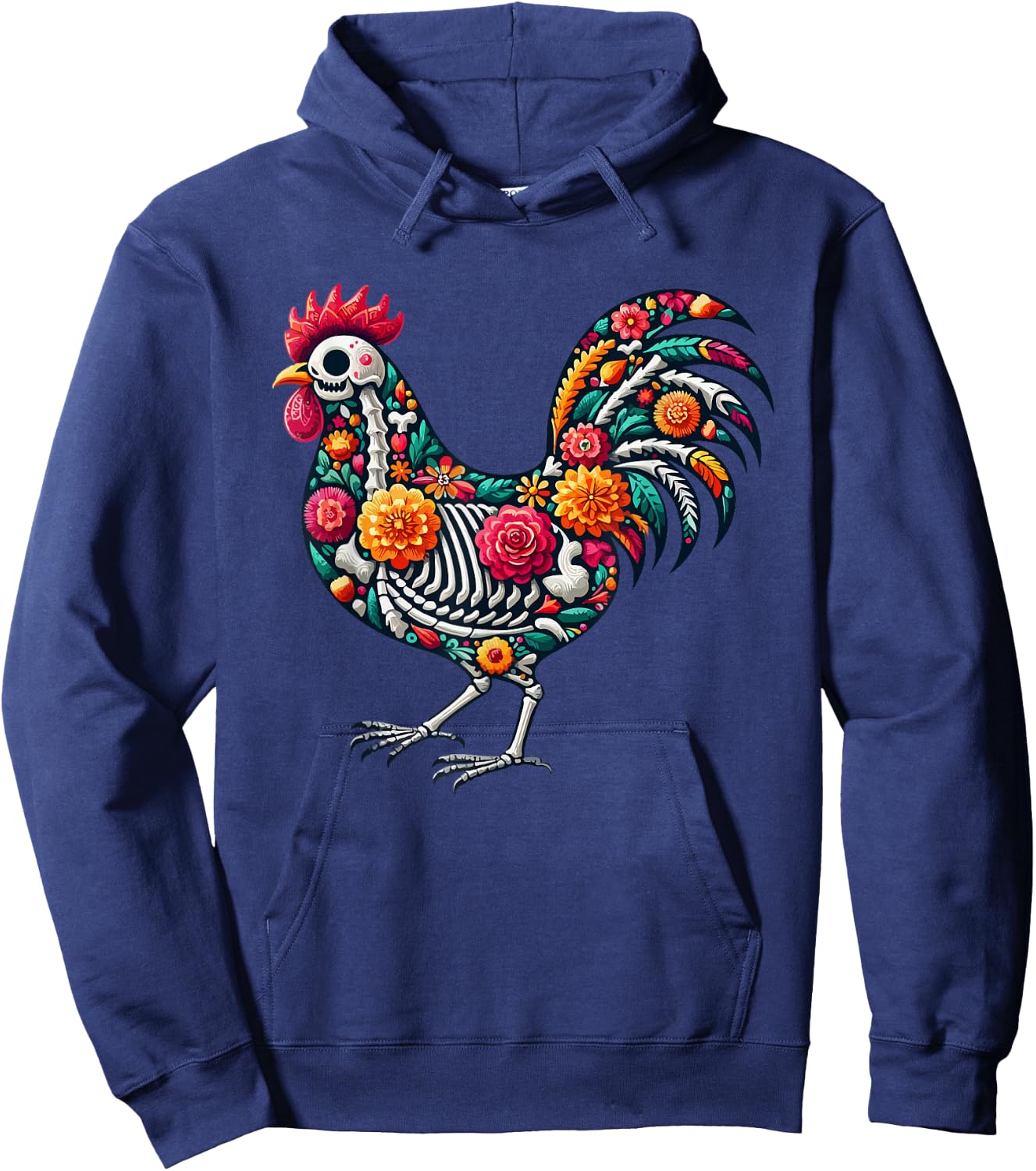 Floral Skeleton Chicken Mexican Dia De Los Muertos Halloween Hoodie - Hoodie | Navy
