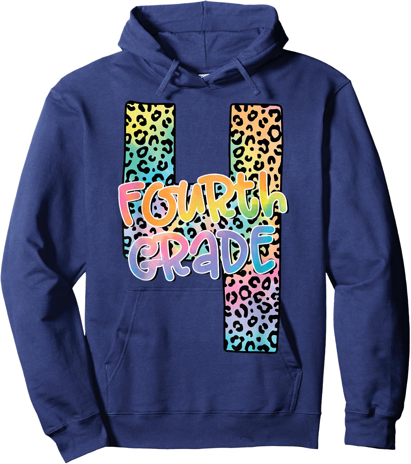 Fourth Grade Leopard Tie Dye Back To School 4th Grade Team Hoodie - Hoodie | Navy