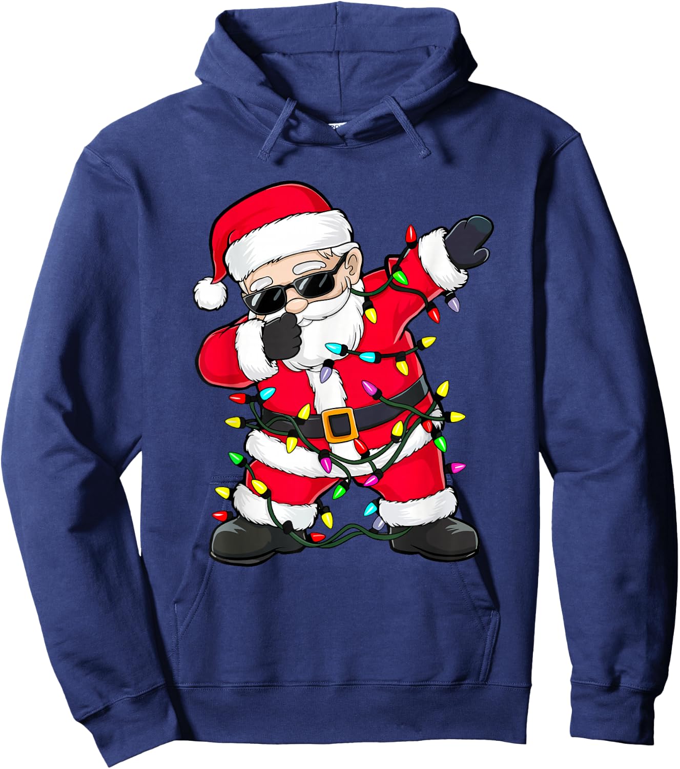 Dabbing Santa Shirt XMas Lights Girls Boys Kids Christmas Hoodie - Hoodie | Navy