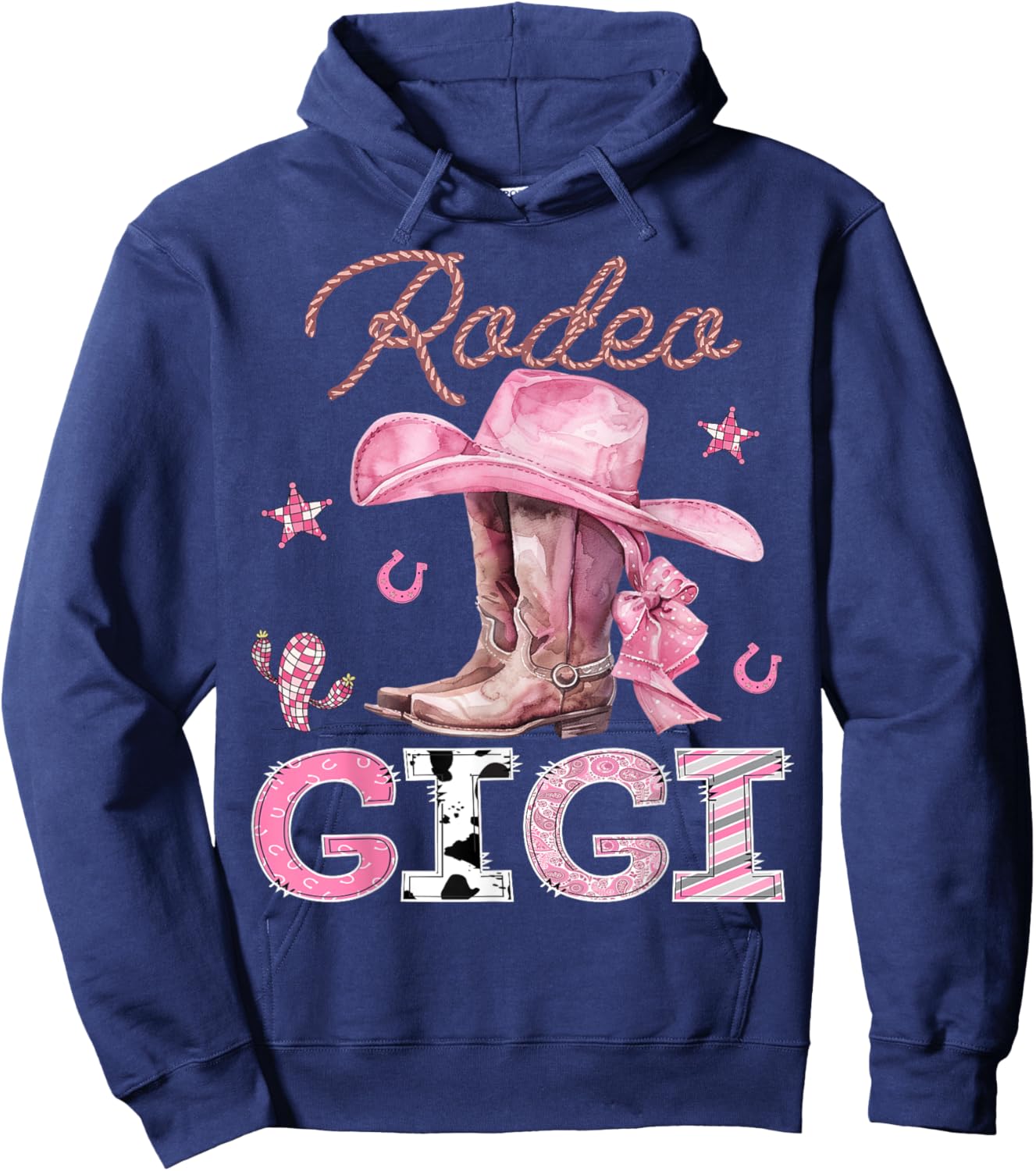 Rodeo Gigi Pink Boots Coquette CowGirl Birthday Party Hoodie - Hoodie | Navy