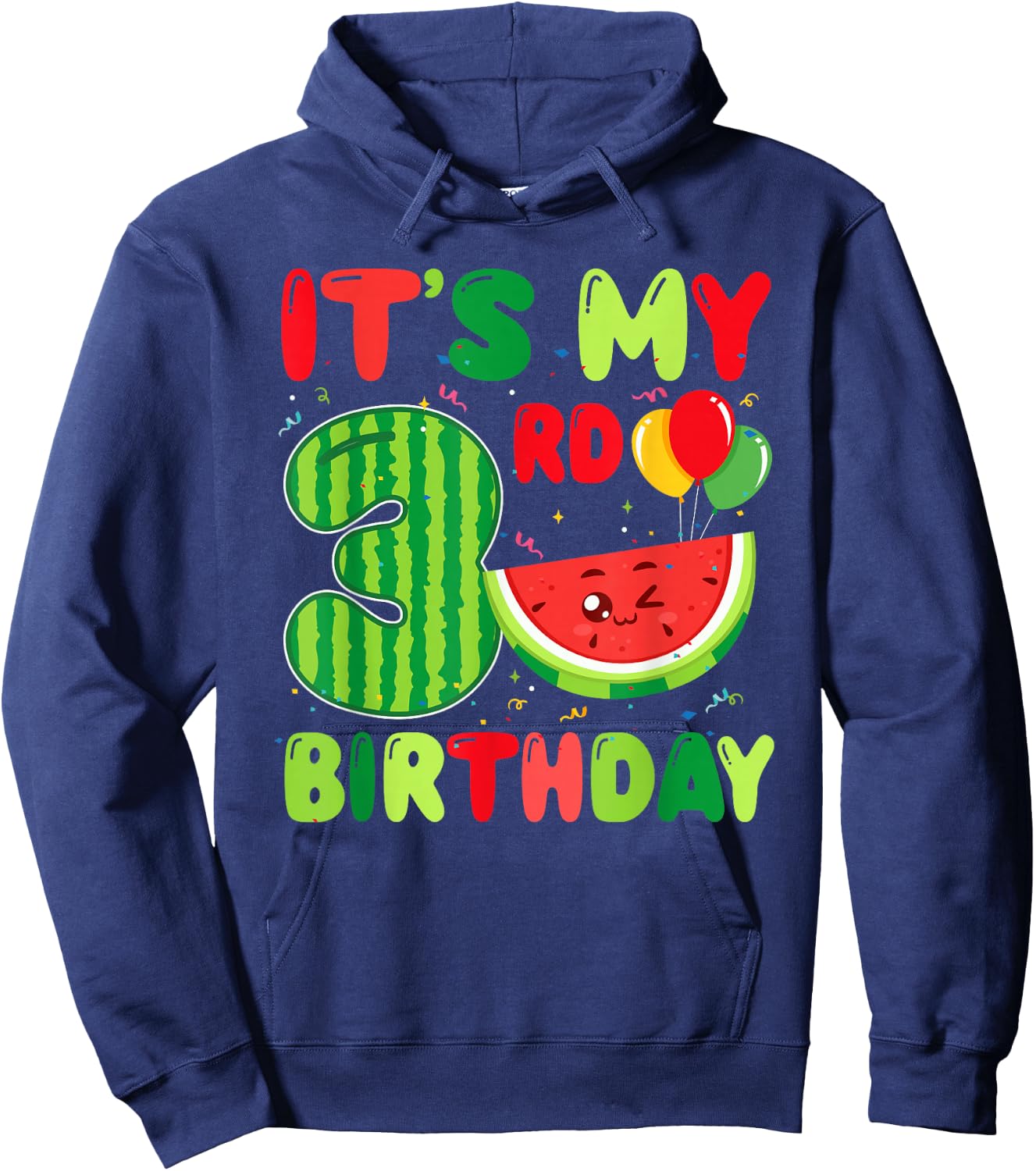 Watermelon Themed 3rd Birthday 3 Year Old Summer Party Hoodie - Hoodie | Navy