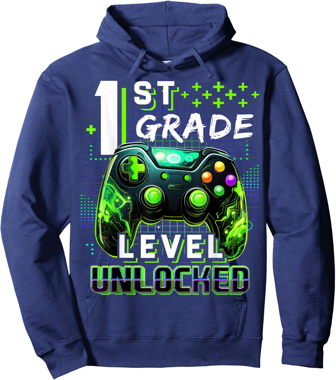 Back to School 1st Grade Boys Gamer First Day School Level Hoodie - Hoodie | Navy