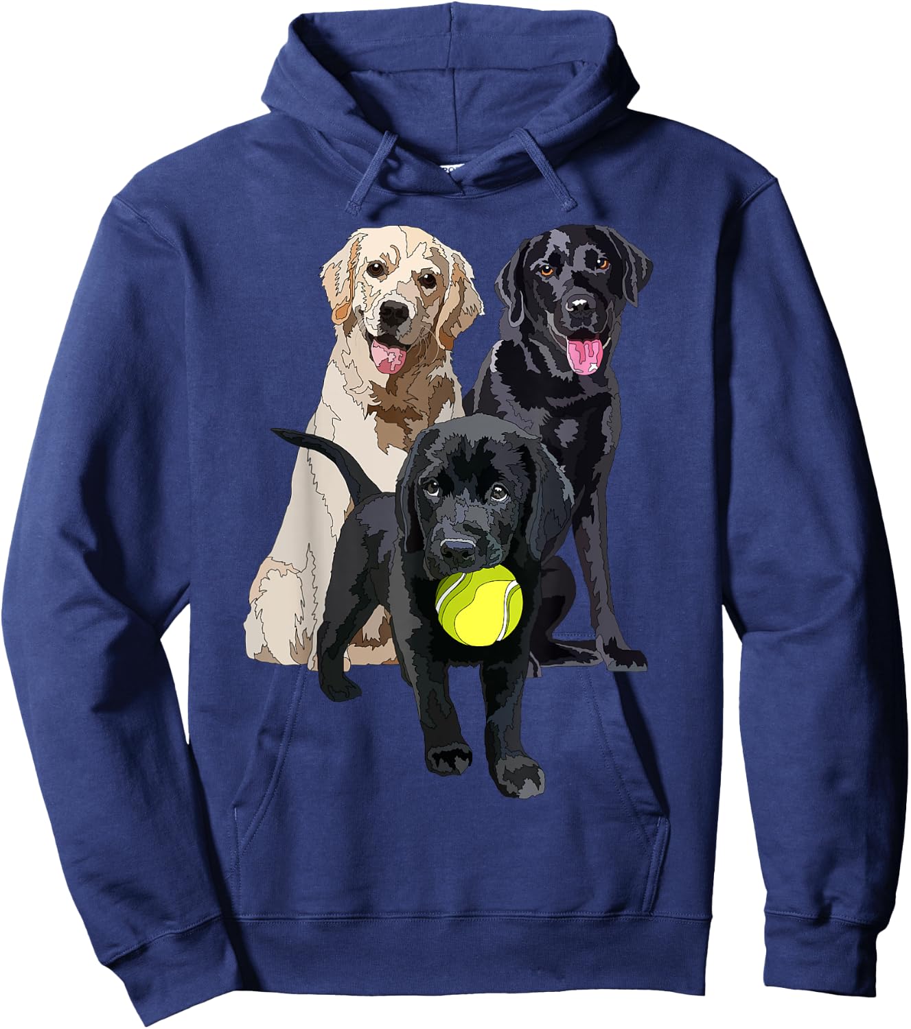 Happy Yellow Labrador Black Retriever And A Puppy Dog Men Women Girls Kids Hoodie - Hoodie | Navy