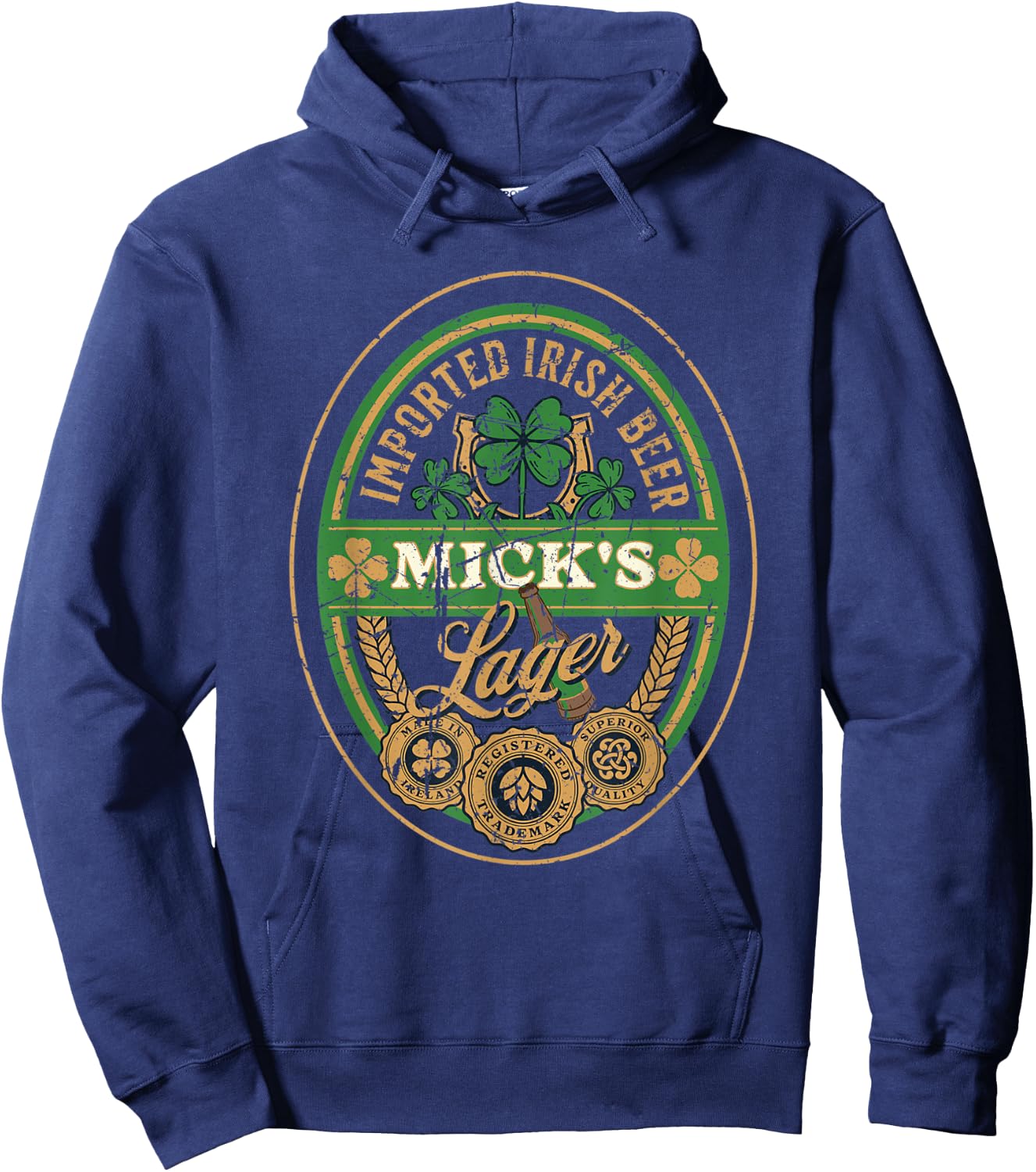 Mick's Lager Imported Irish Beer St Patricks Day Logo Hoodie - Hoodie | Navy